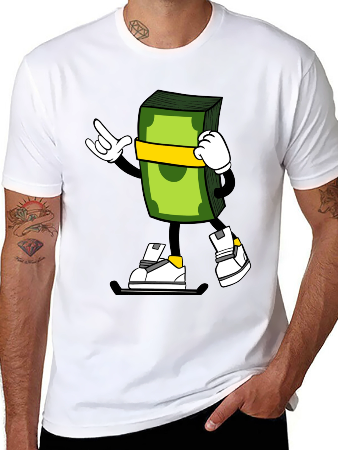 Black Cartoon Money Stack Graphic Tee view 8