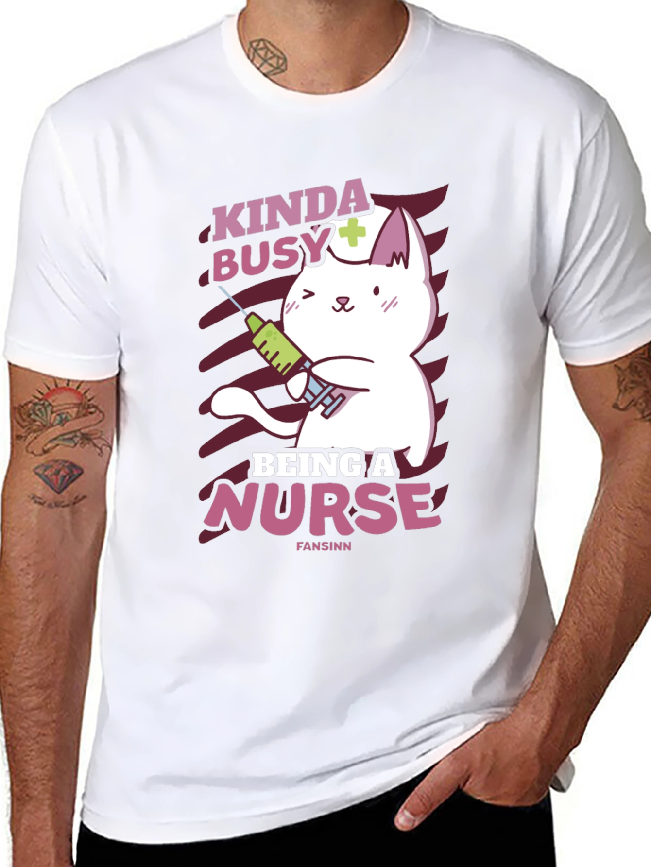 Black Kinda Busy Being a Nurse Funny Cat T-Shirt view 8