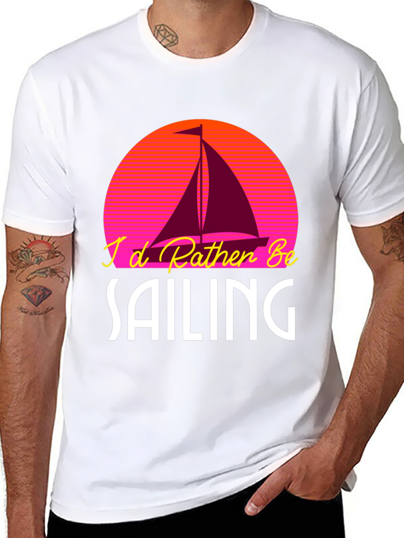 Black I'd Rather Be Sailing T-Shirt view 8