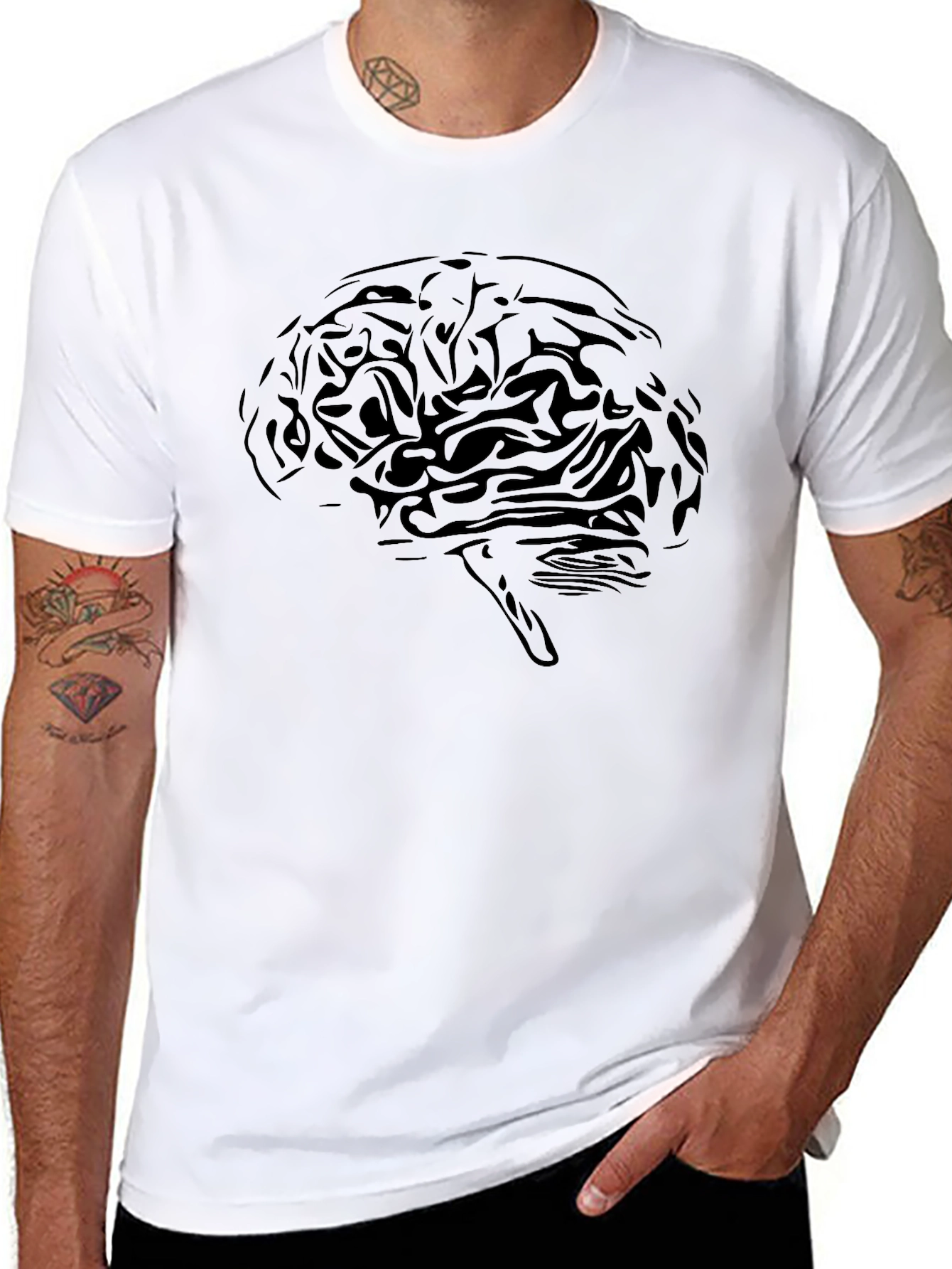 Black Brain Graphic Tee - Black Cotton T-Shirt view 8