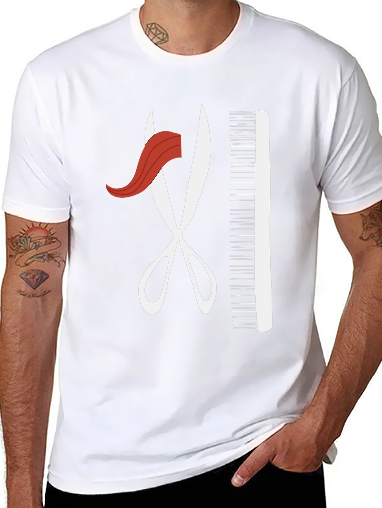 Black Barber Style T-Shirt - Scissors and Comb Graphic view 8