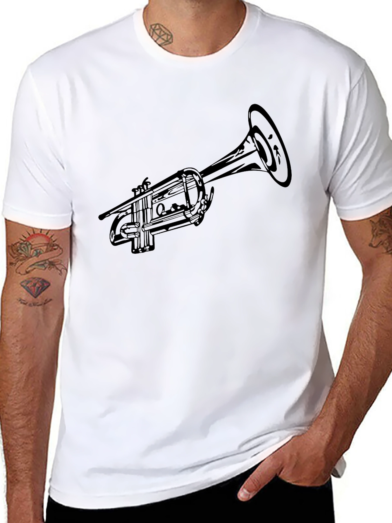 Black Trumpet Graphic Tee - Classic Musical Instrument Design view 8