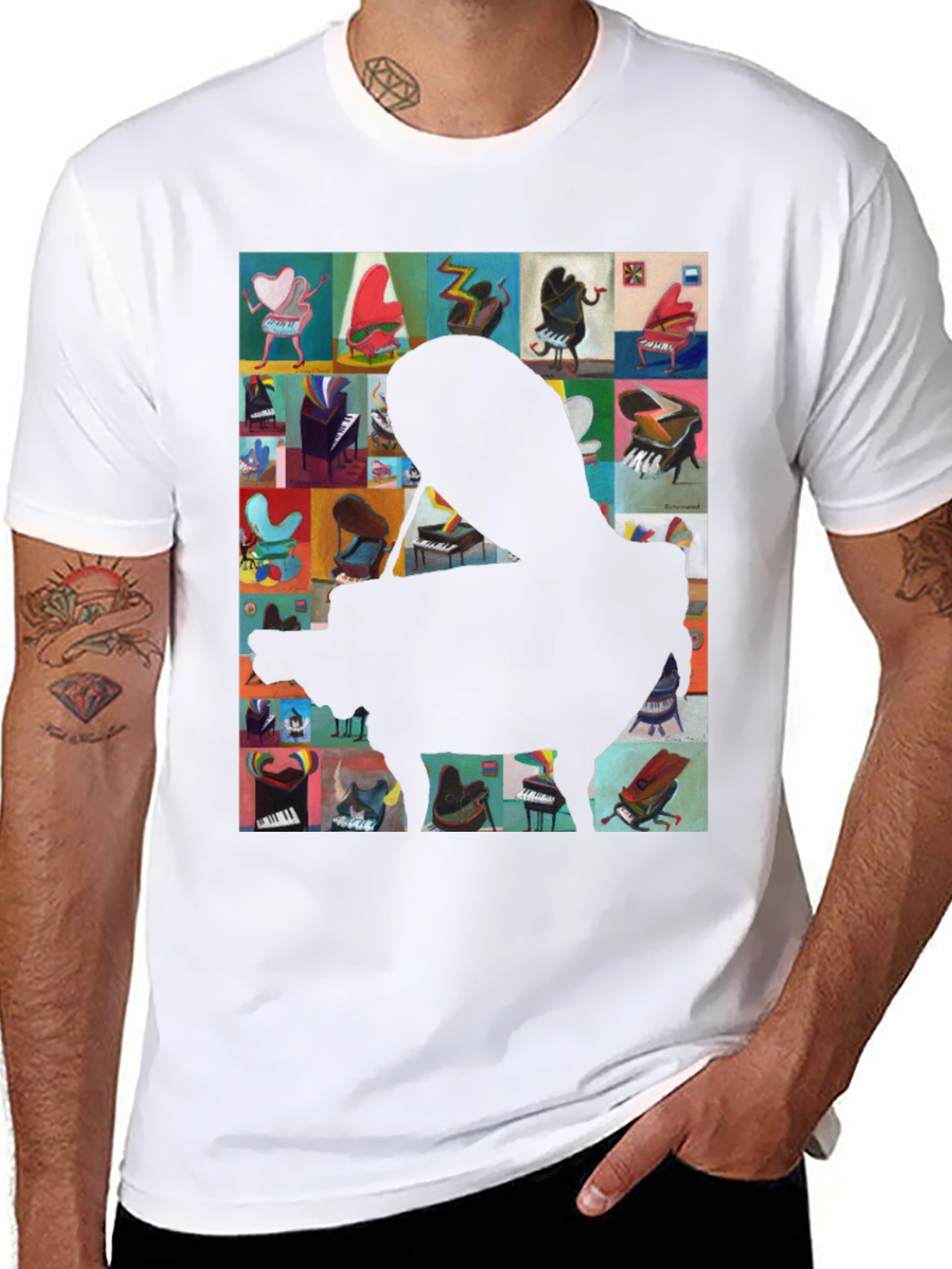 Black Piano Art Graphic Tee - Music Lover T-Shirt view 8