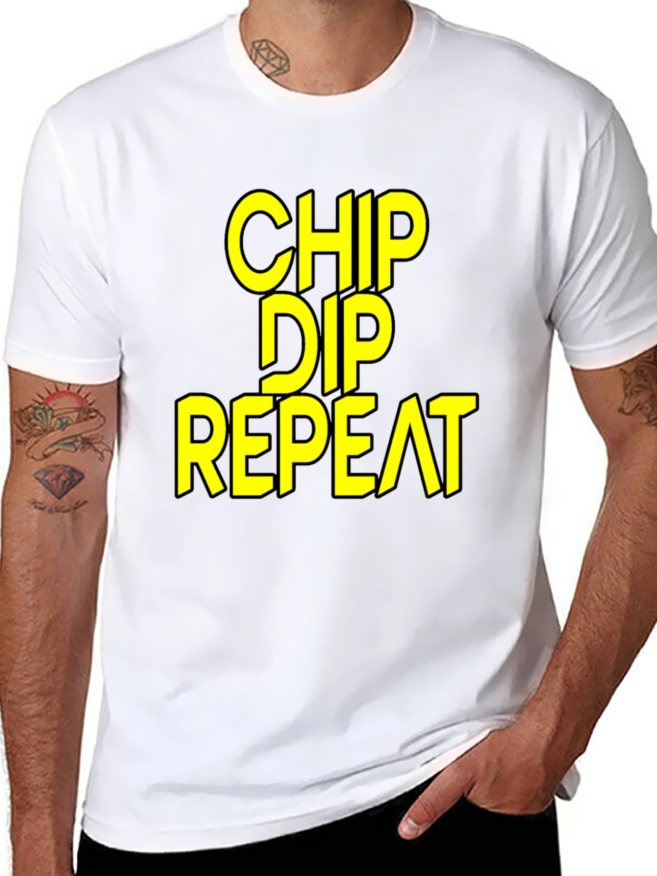 Black Chip Dip Repeat - Funny Foodie T-Shirt view 8