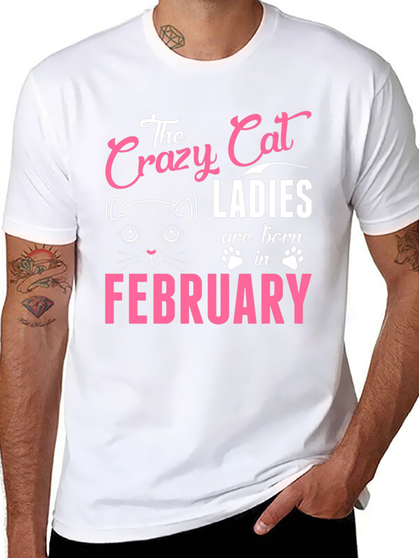 Black Crazy Cat Ladies Born in February T-Shirt view 8