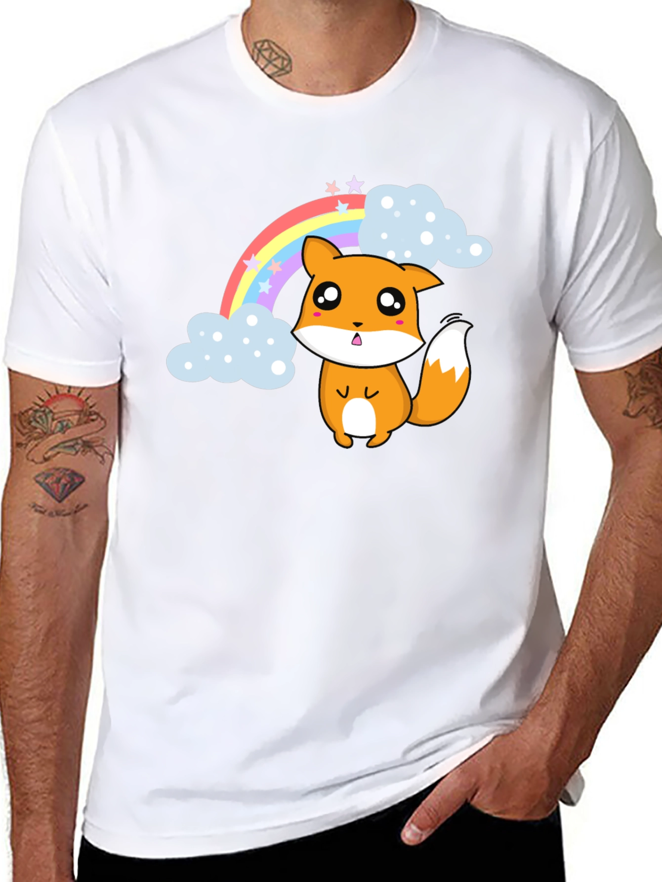 Black Kawaii Fox Rainbow T-Shirt - Cute & Comfy view 8
