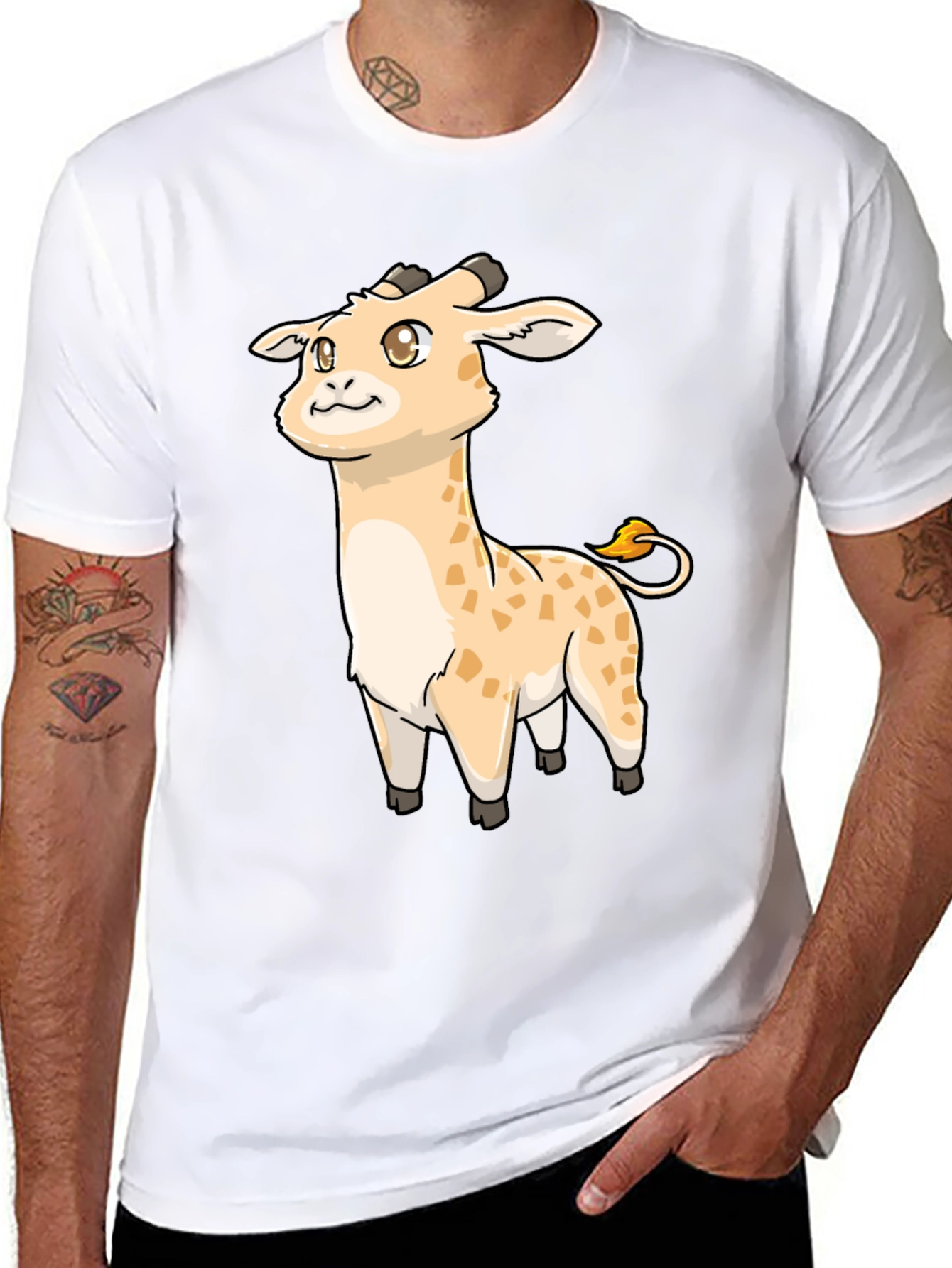 Black Cute Giraffe Cartoon Black T-Shirt view 8