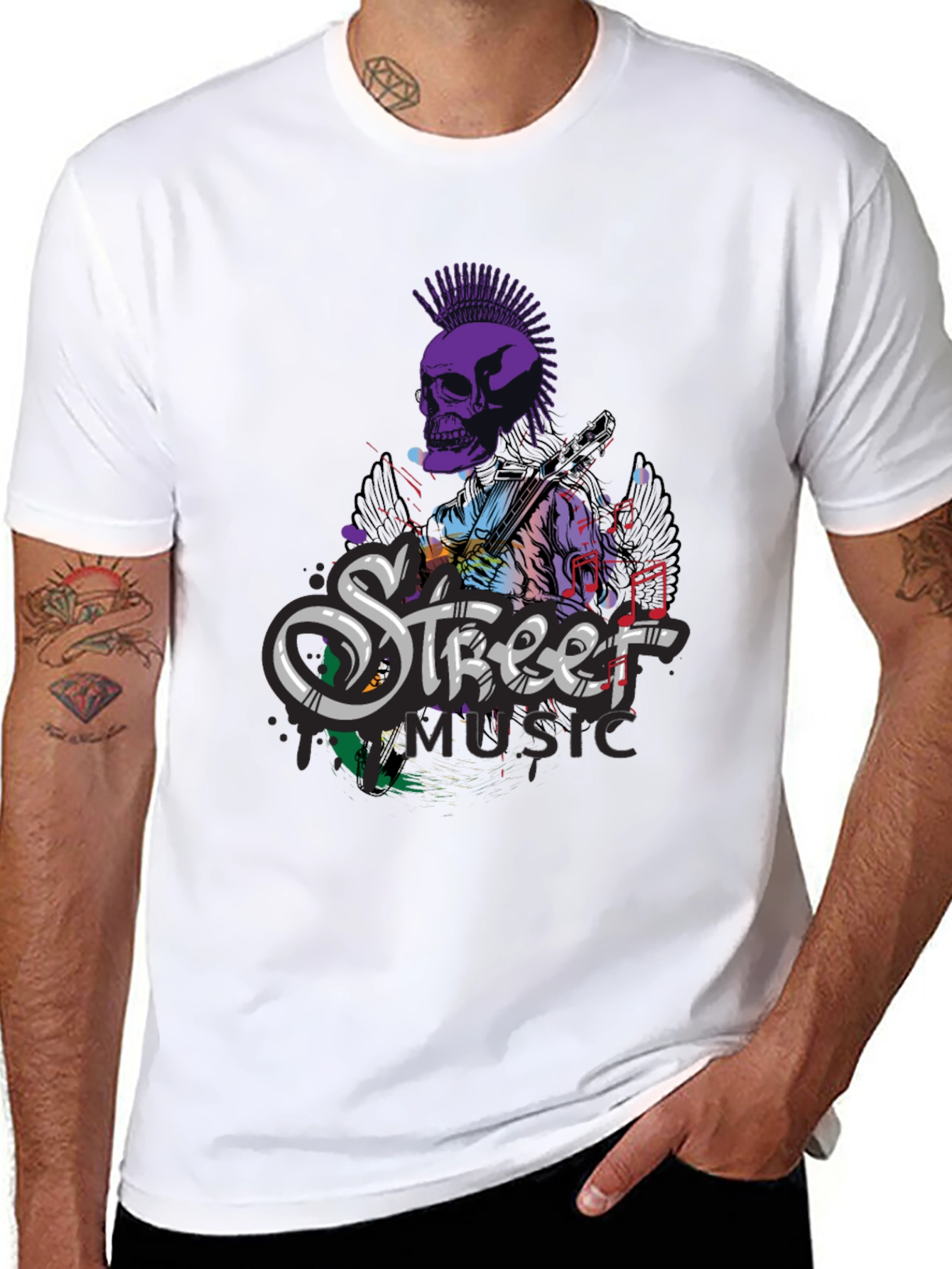 Black Street Music Skull Graphic Tee - Black Cotton T-Shirt view 8
