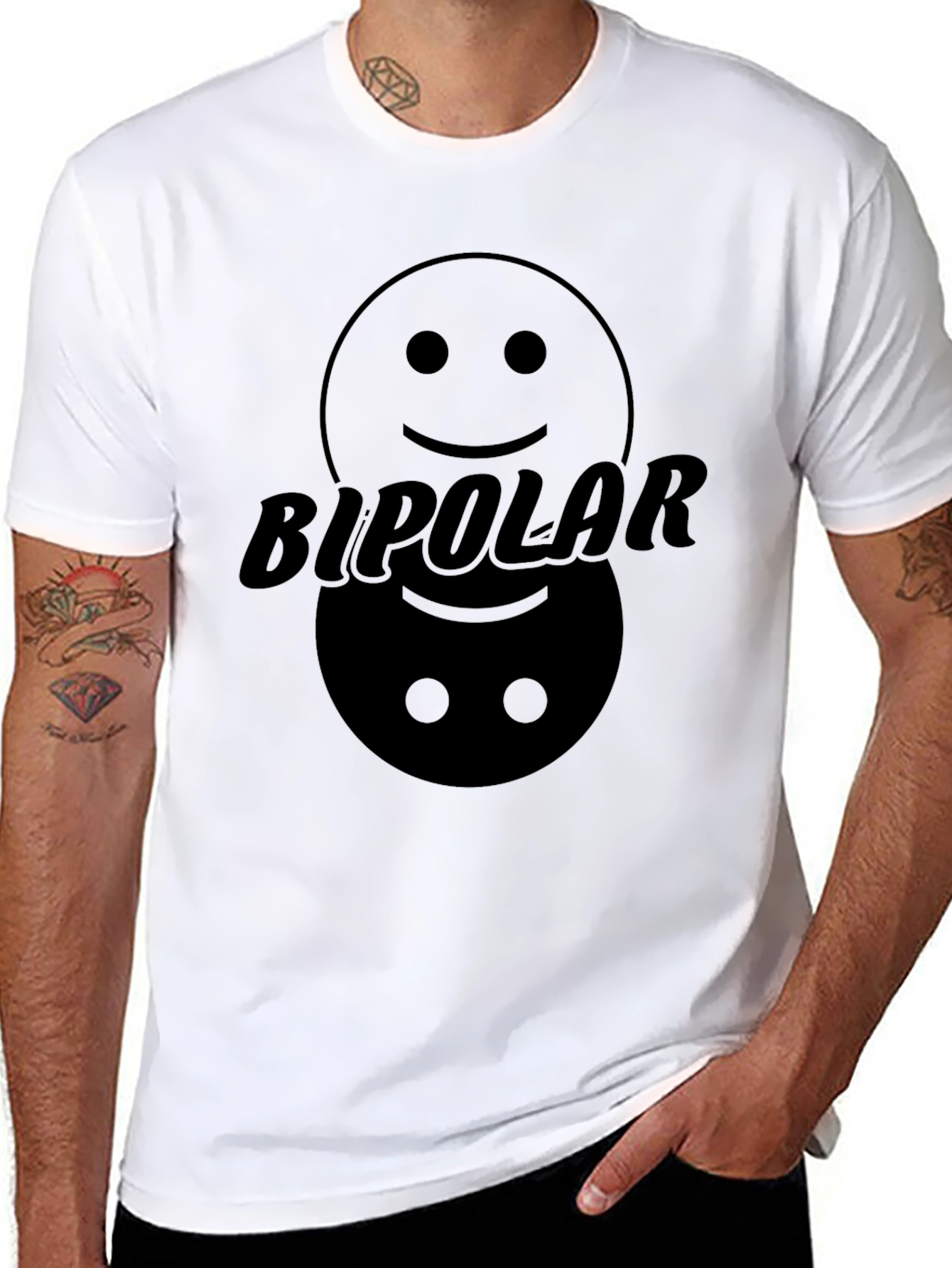 Black Bipolar Graphic T-Shirt: Happy & Sad Faces view 8