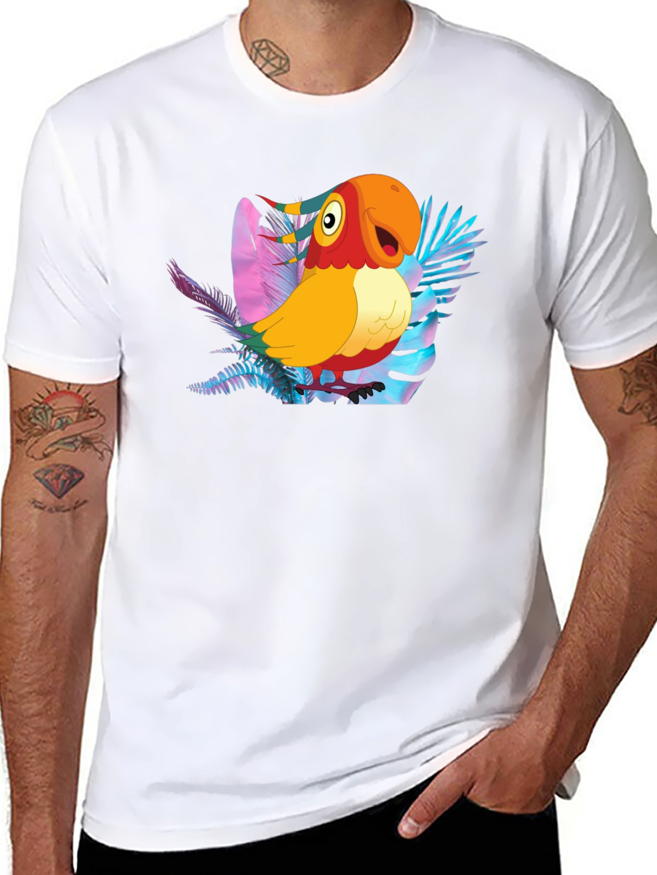 Black Tropical Parrot Graphic Tee view 8