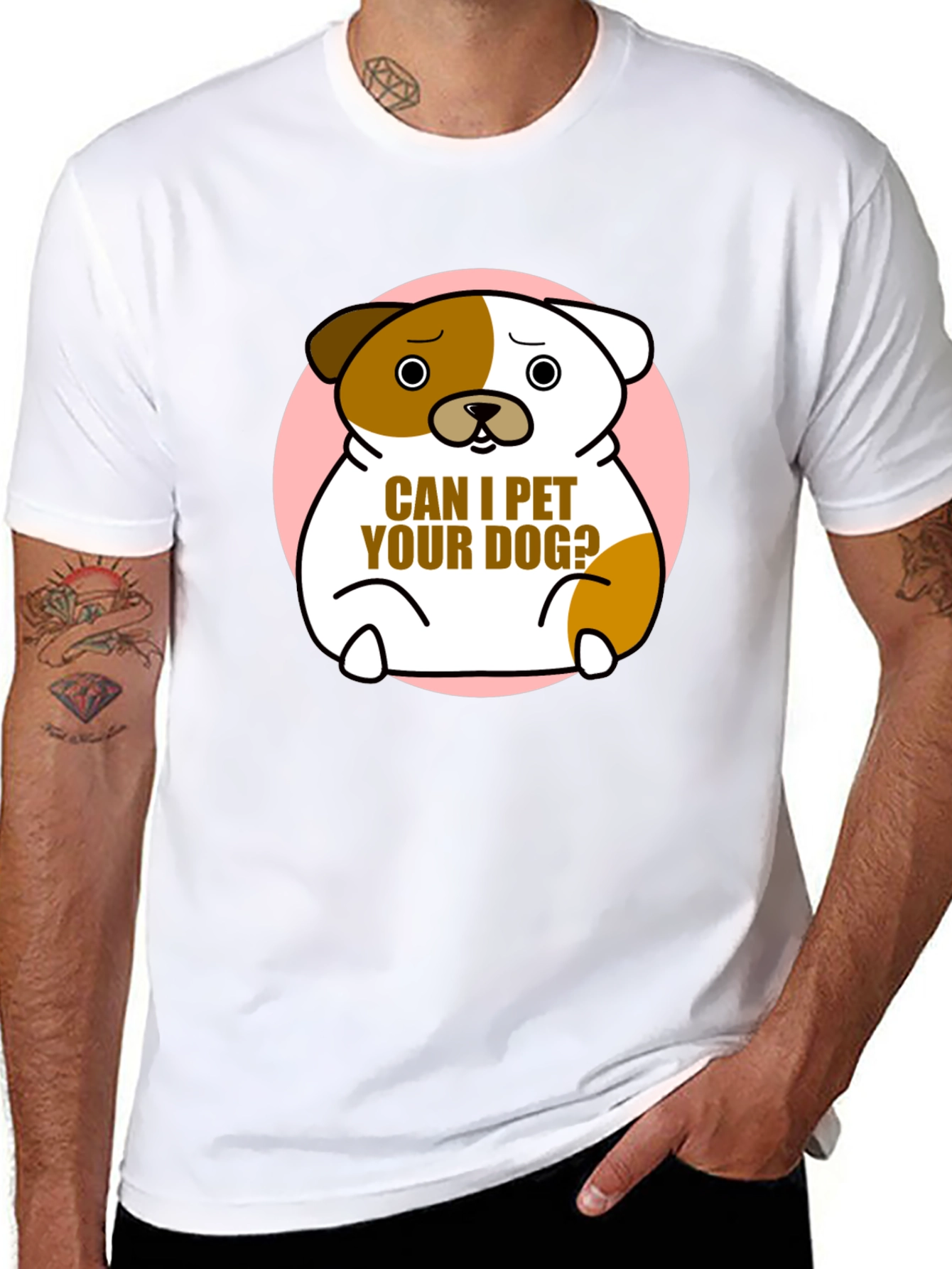 Cute Dog Graphic T-Shirt - "Can I Pet Your Dog?" Black Cotton Tee - 8