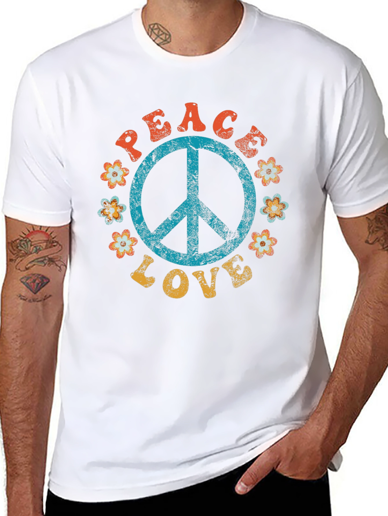 Black Peace & Love Retro T-Shirt view 8