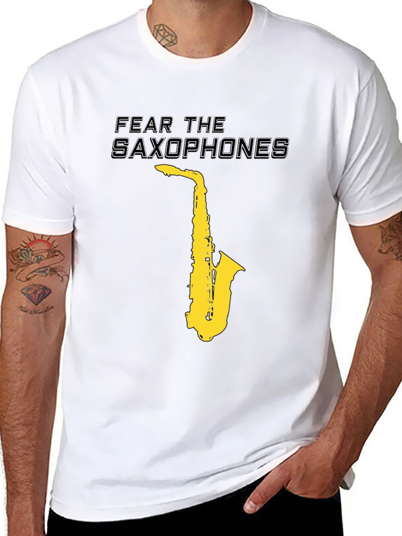 Black Fear the Saxophones Graphic Black T-Shirt view 8