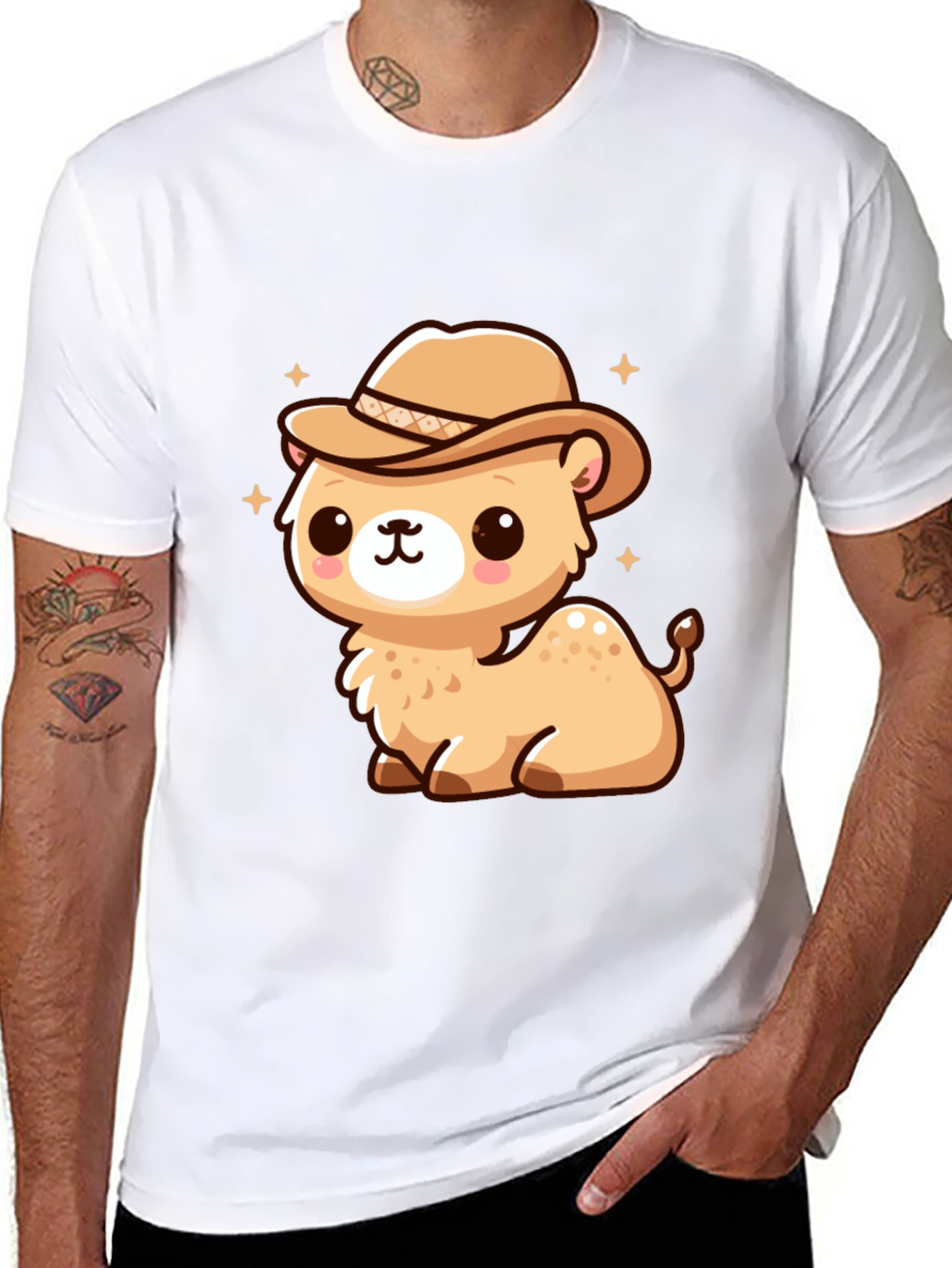Cute Camel Cowboy Graphic Tee - 8