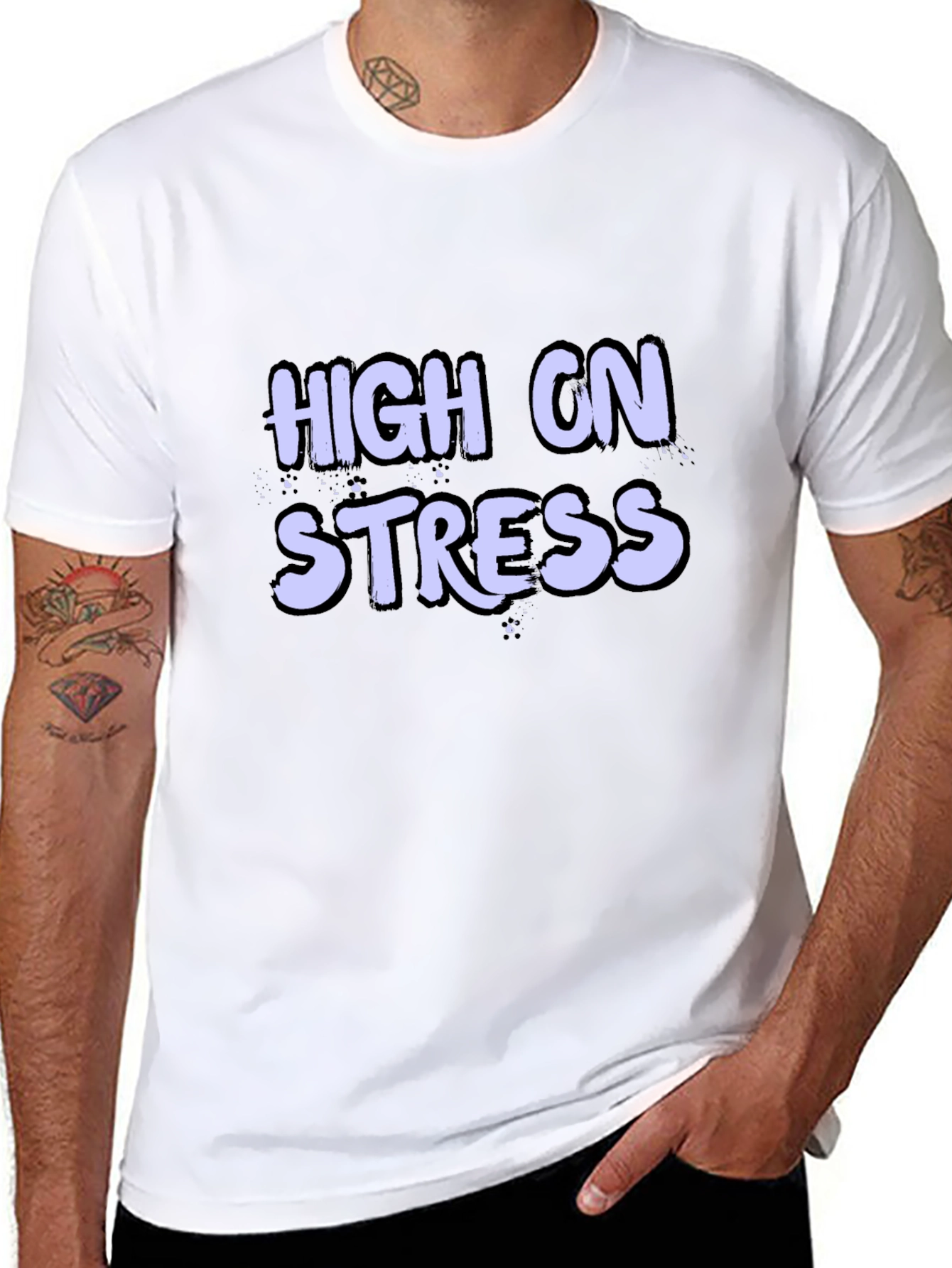 Black High on Stress Graphic T-Shirt - Black Crew Neck view 8