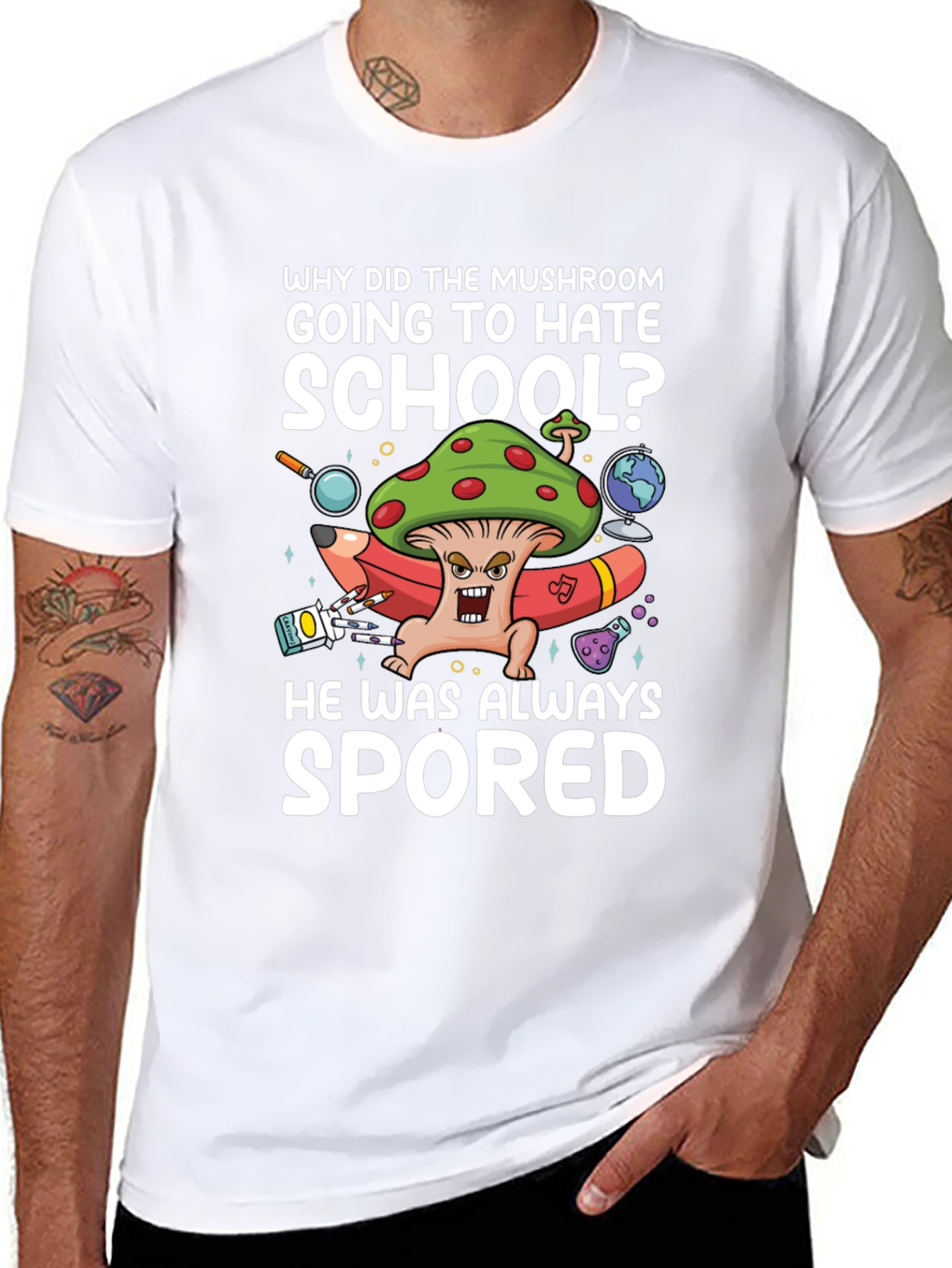 Black Mushroom School T-Shirt Funny Pun Tee view 8