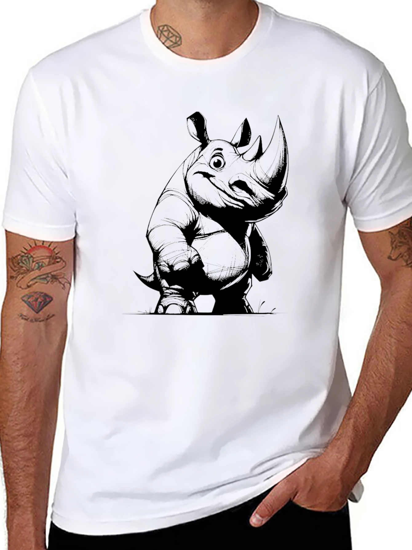 Black Rhino Graphic Tee - Black Cotton Casual Wear view 8