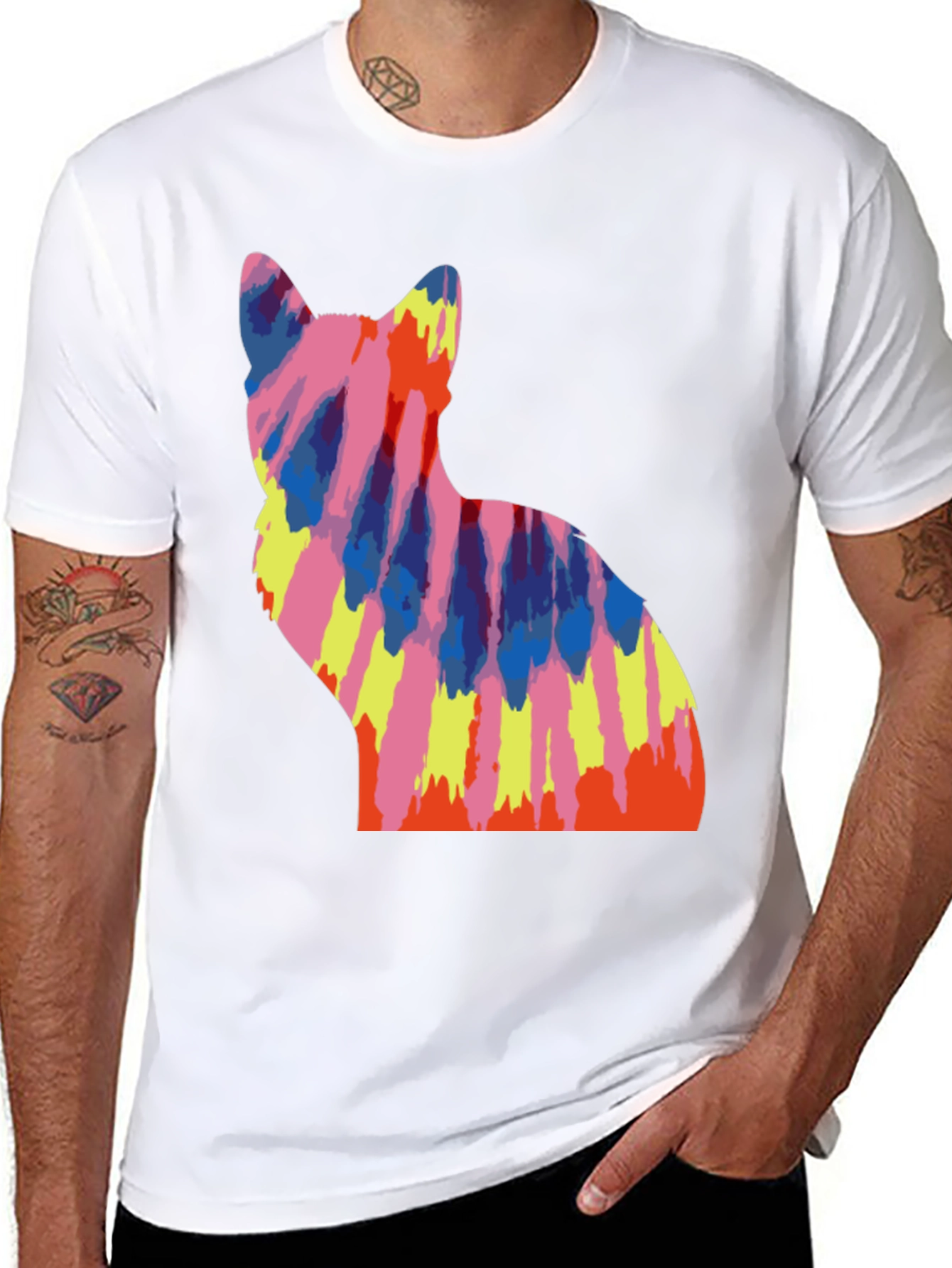Black Tie Dye Cat Graphic Tee view 8