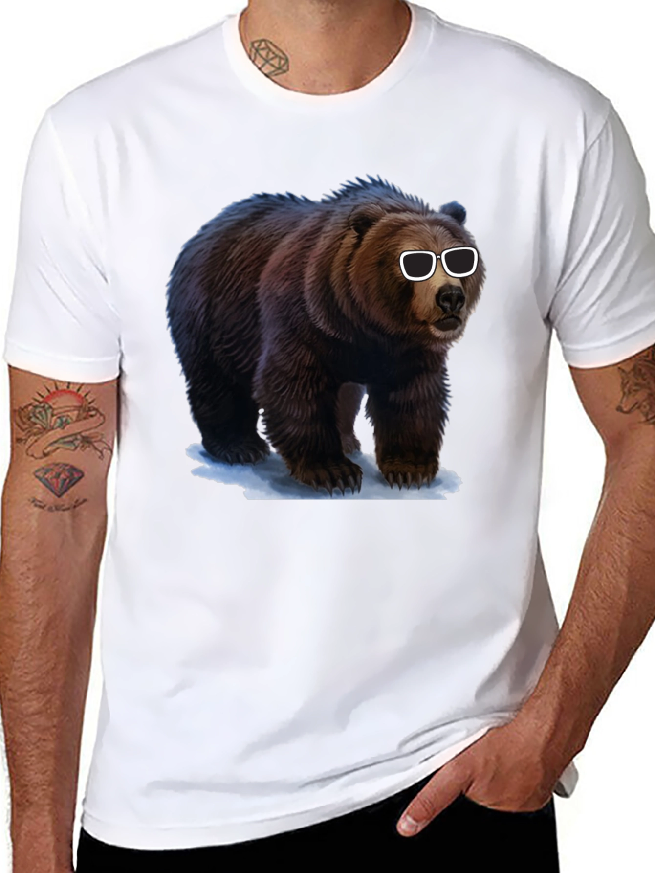 Black Cool Bear Graphic Tee - Black Cotton T-Shirt view 8