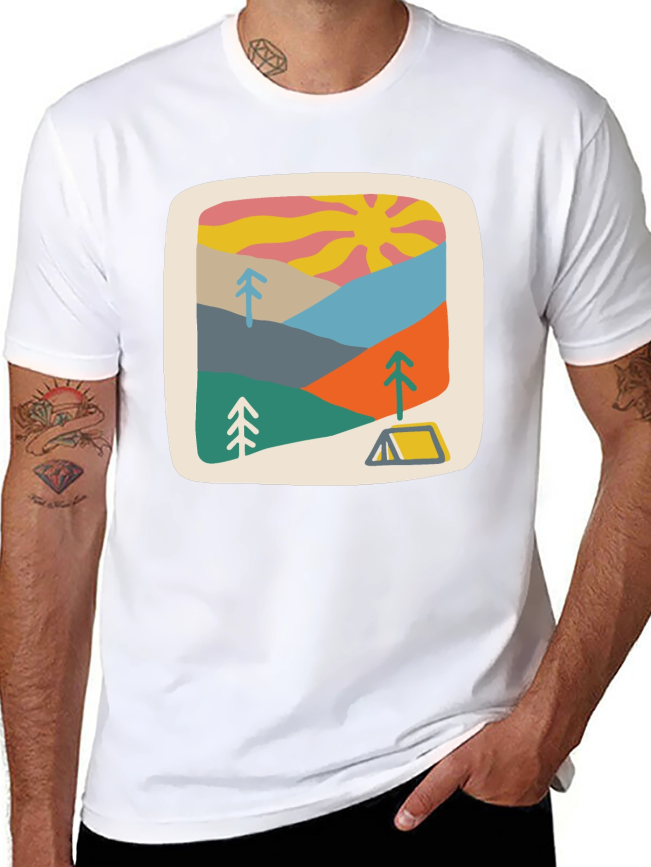 Black Retro Camping Scene Graphic Tee - Unisex view 8