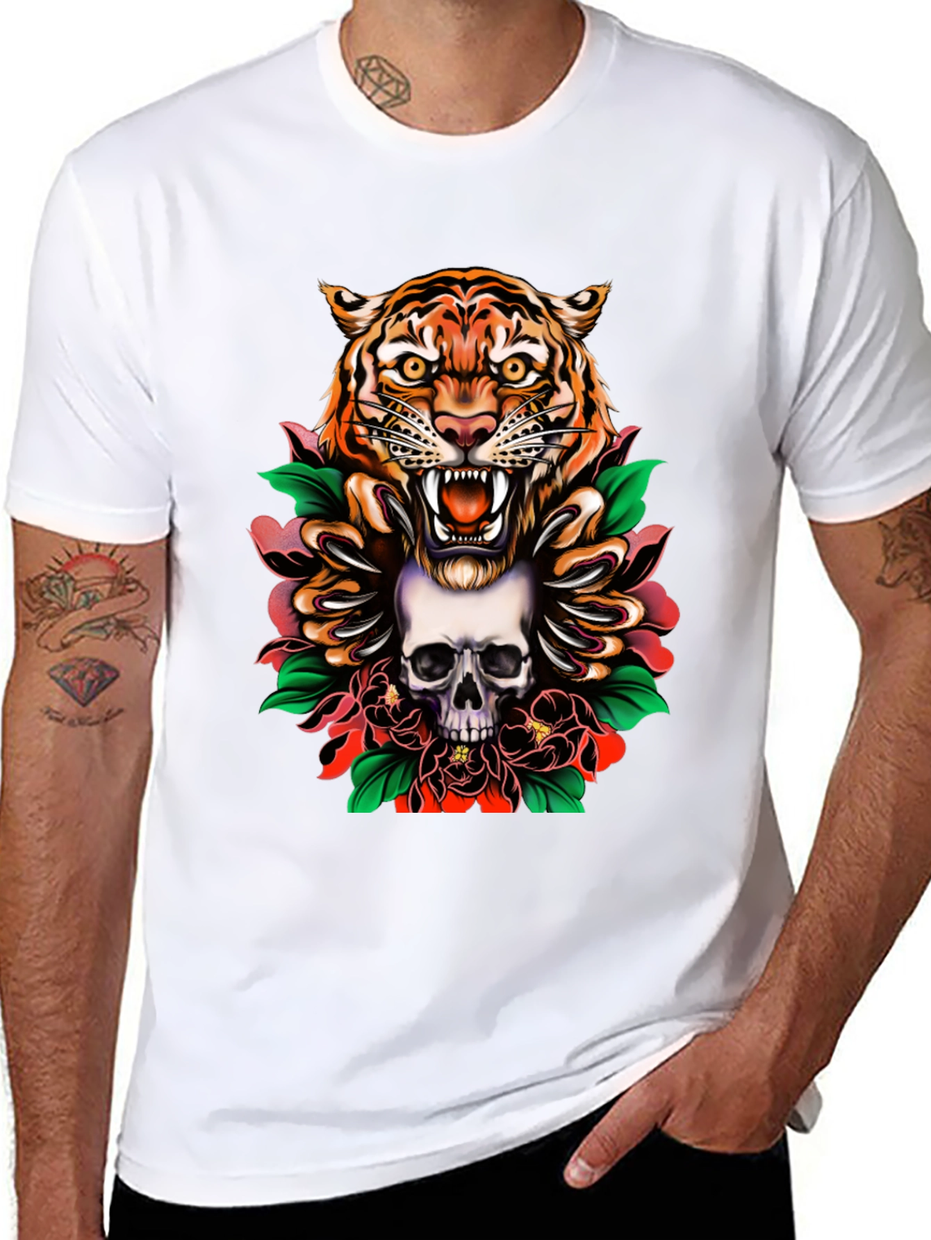 Tiger & Skull Graphic Tee - Edgy Streetwear - 8