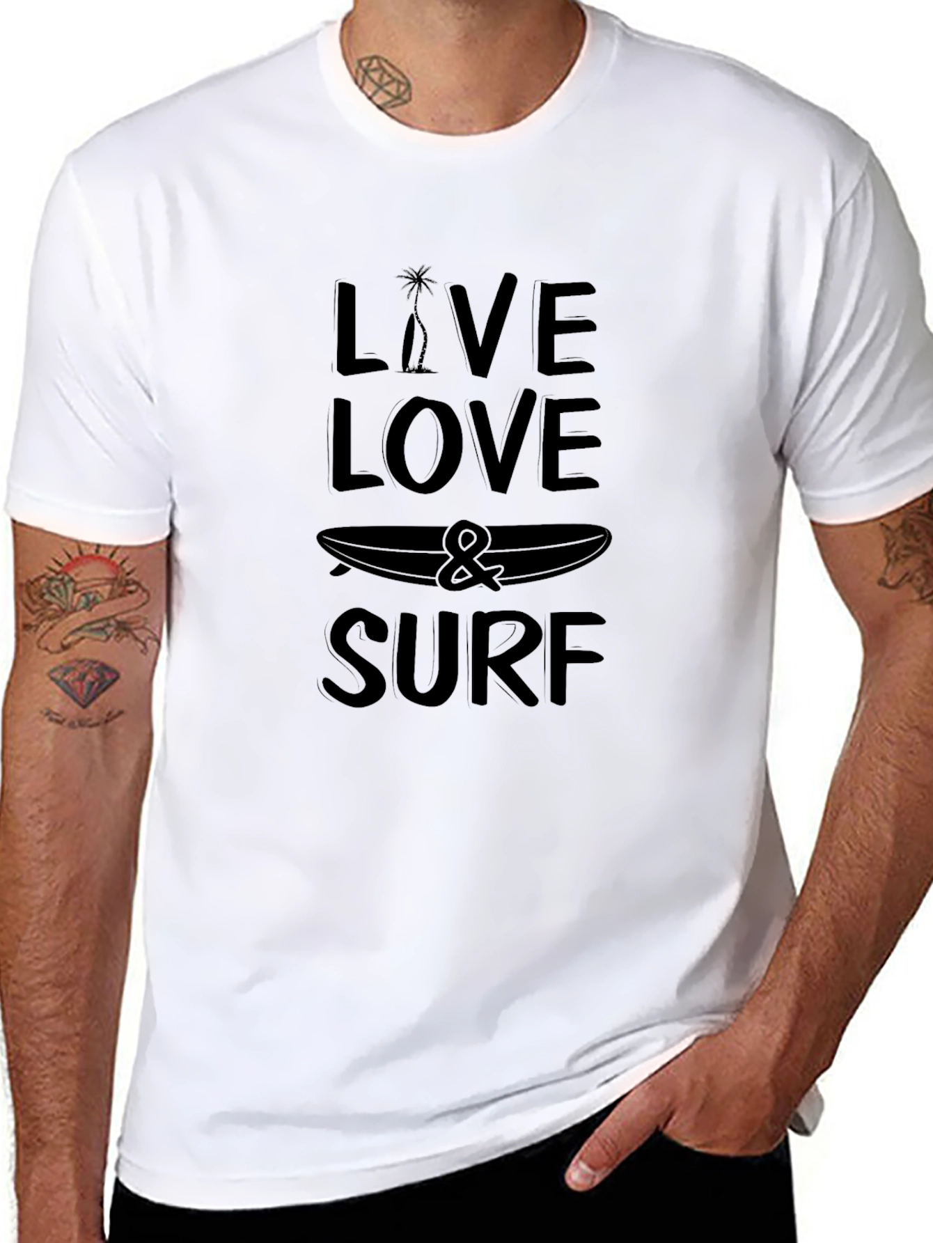 Black Live Love Surf Graphic Tee - Black Cotton T-Shirt view 8