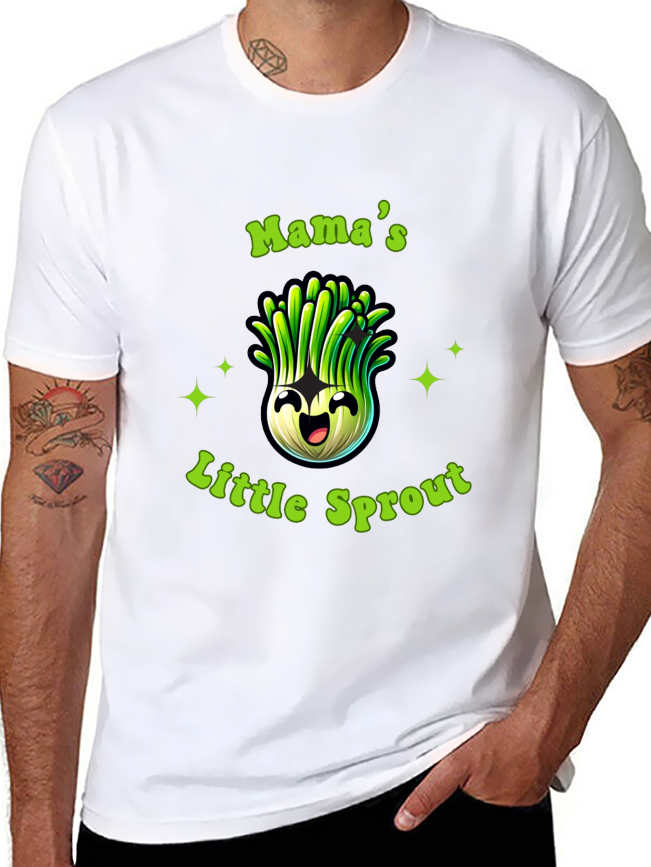 Black Mama's Little Sprout Black T-Shirt - Cute Onion Cartoon view 8