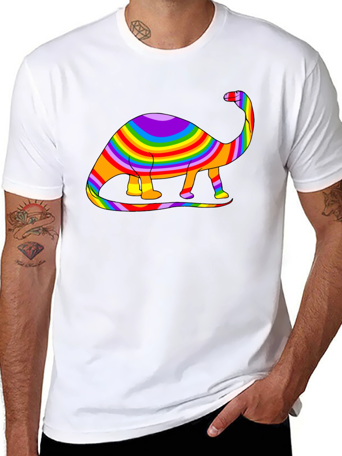 Black Rainbow Dinosaur Graphic Tee - Black Cotton Blend view 8
