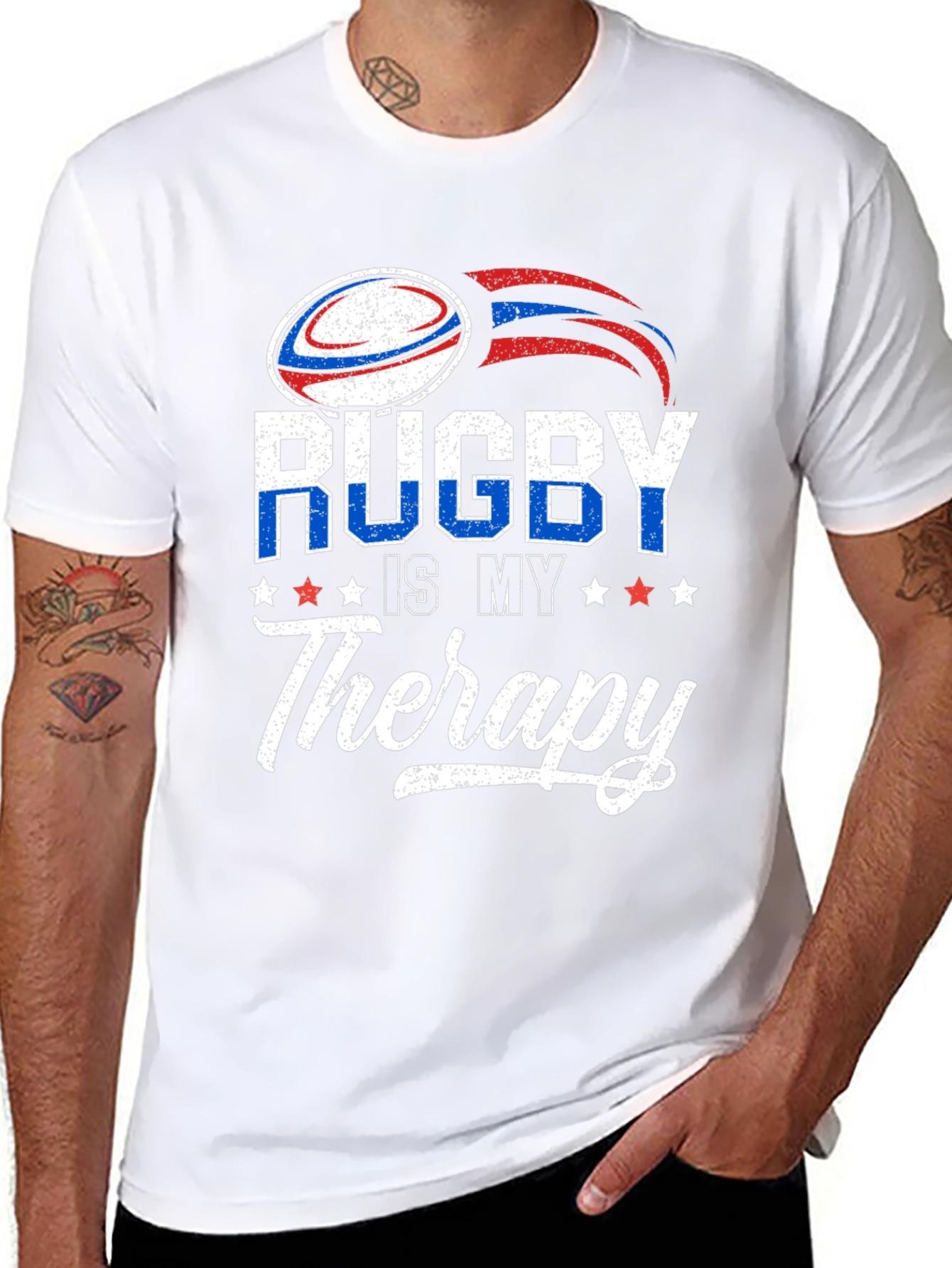 Black Rugby Is My Therapy Graphic T-Shirt view 8