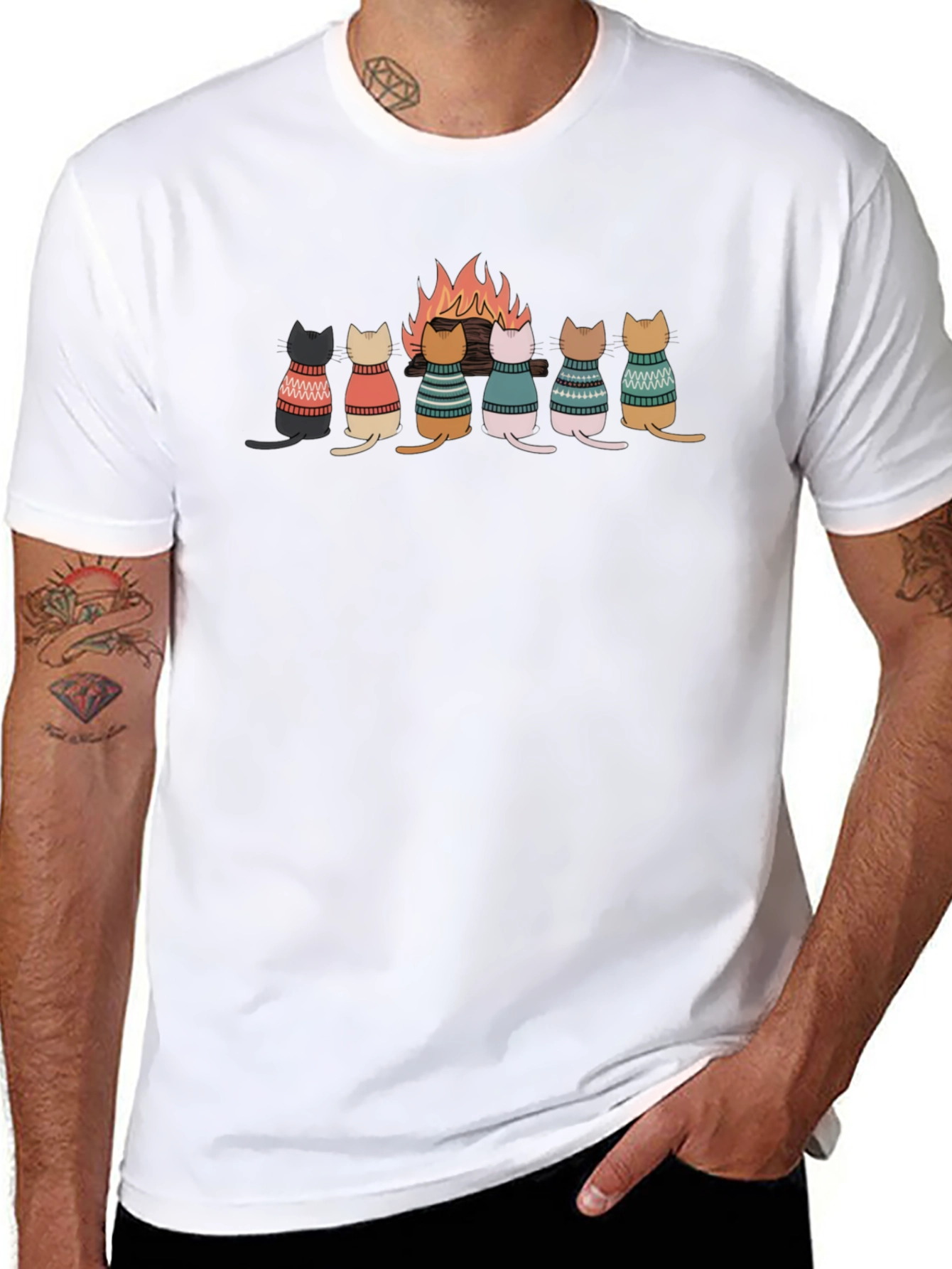 Black Cats Around Campfire T-Shirt view 8