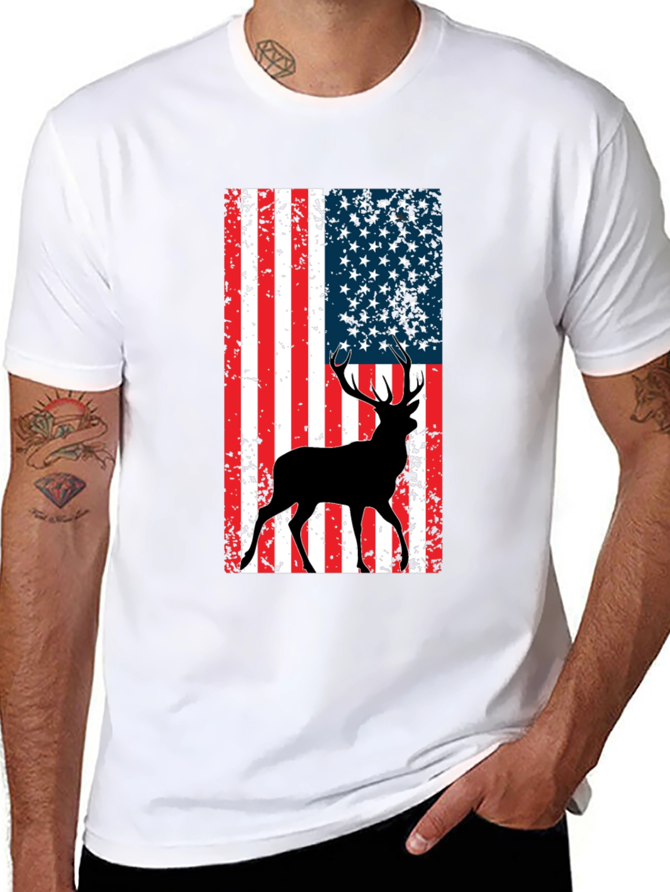 Black American Flag Deer Graphic Tee - Black view 8