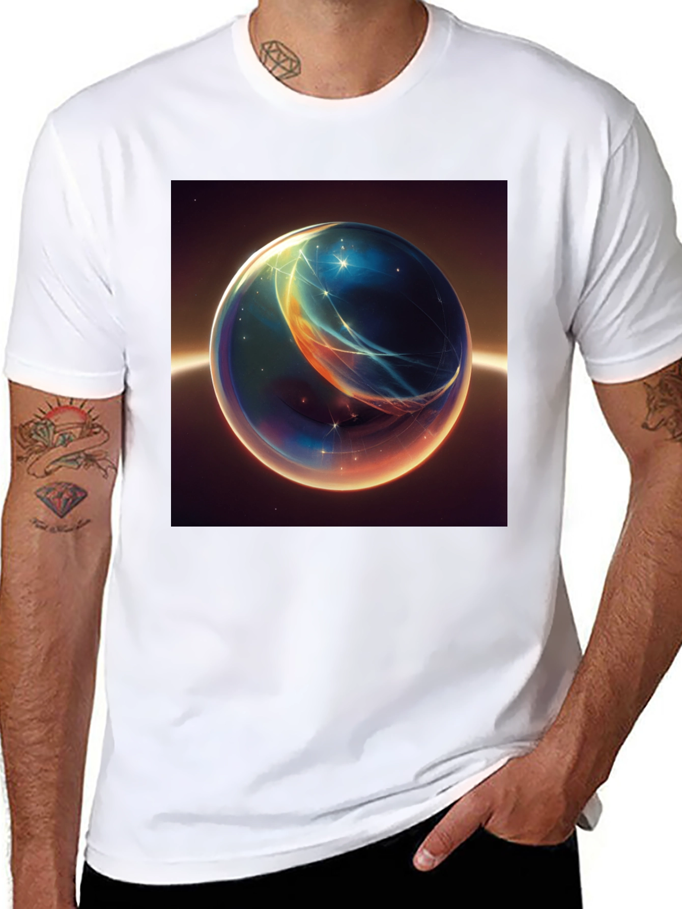 Black Abstract Space Orb Graphic T-Shirt view 8