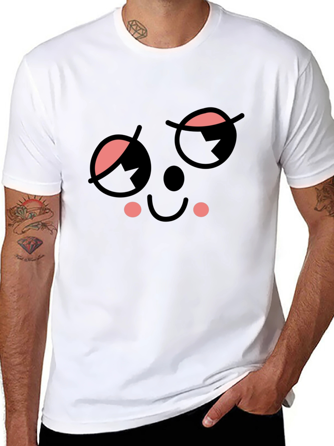 Black Whimsical Wink Face Black Tee view 8