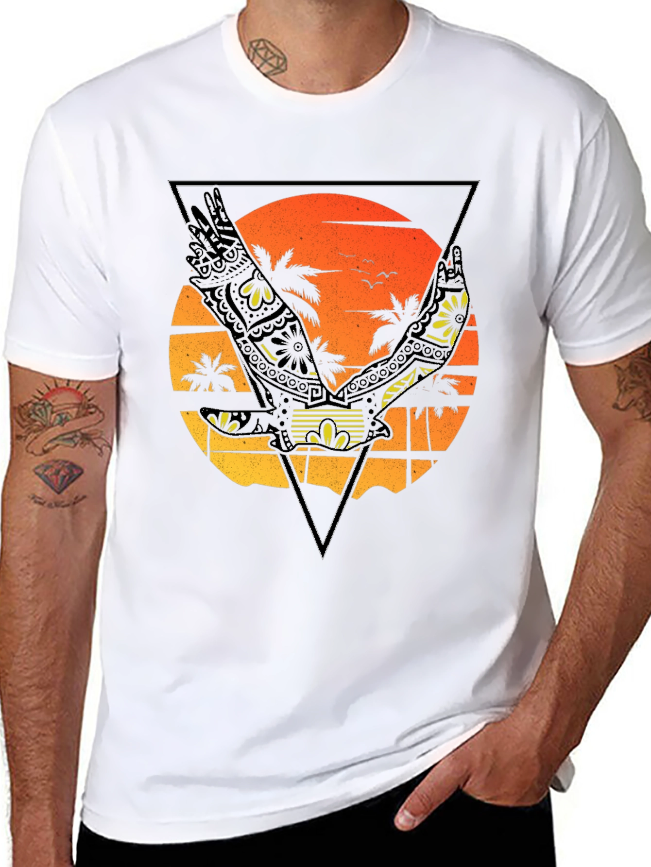 Black Sunset Beach Eagle Graphic T-Shirt view 8