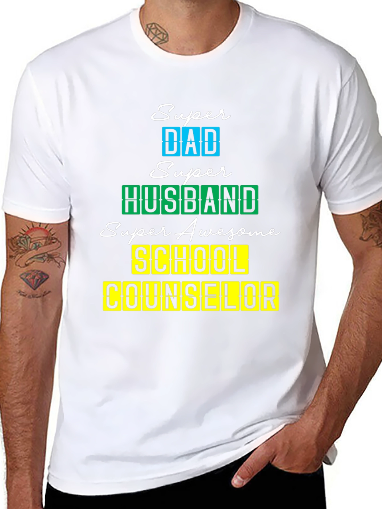 Black Super Dad Husband School Counselor T-Shirt view 8