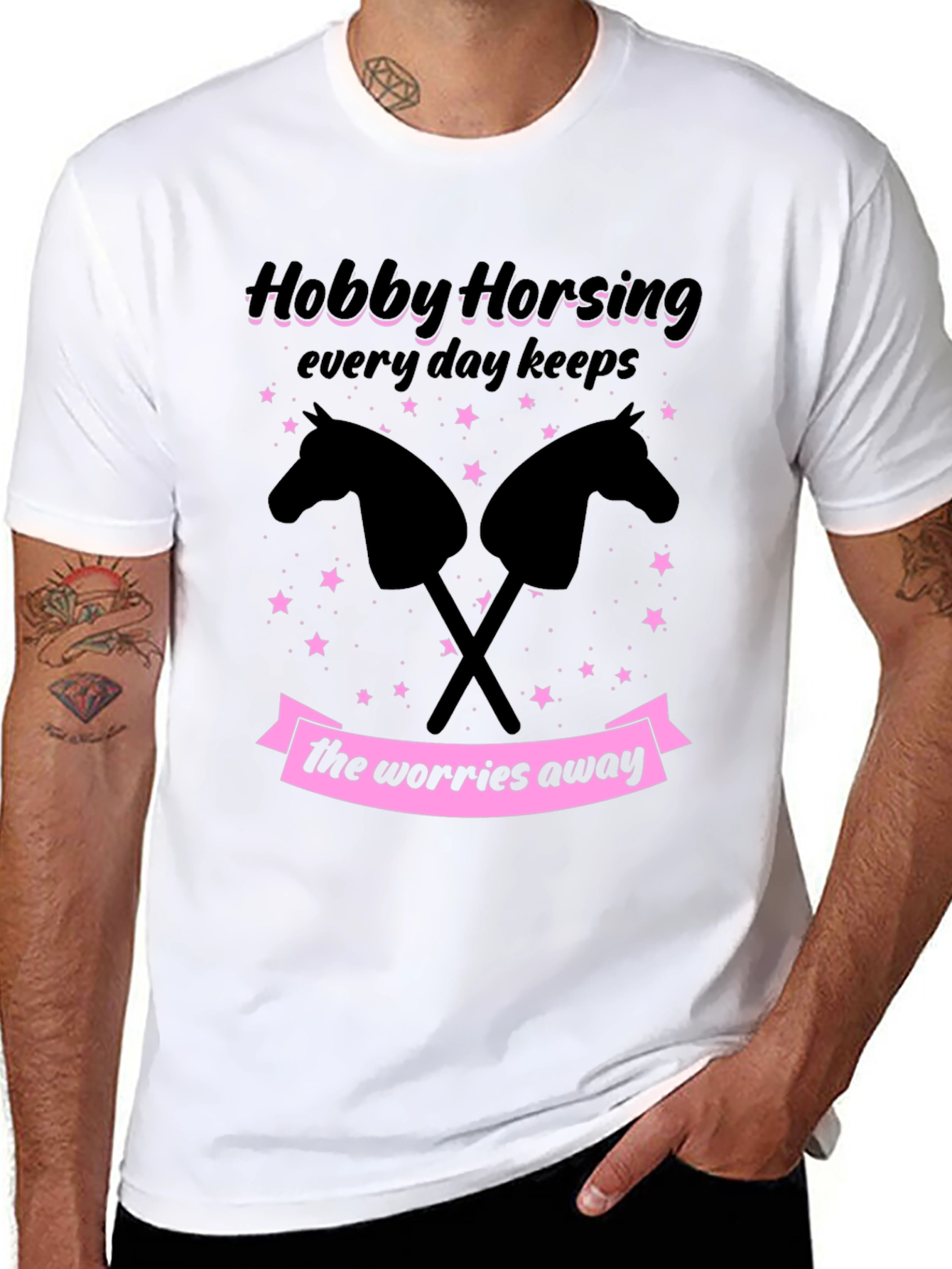 Black Hobby Horsing T-Shirt - Everyday Keeps Worries Away view 8