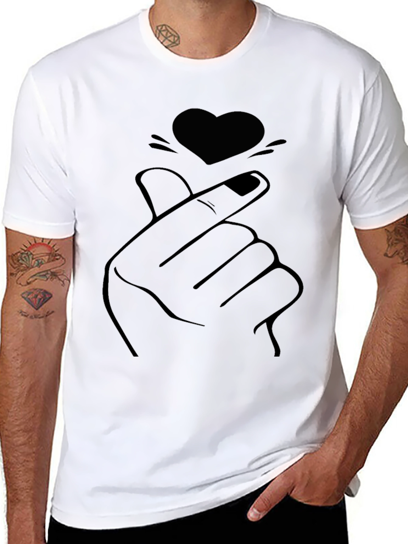 Black Heart Finger Gesture Graphic T-Shirt - Trendy Minimalist Tee view 8