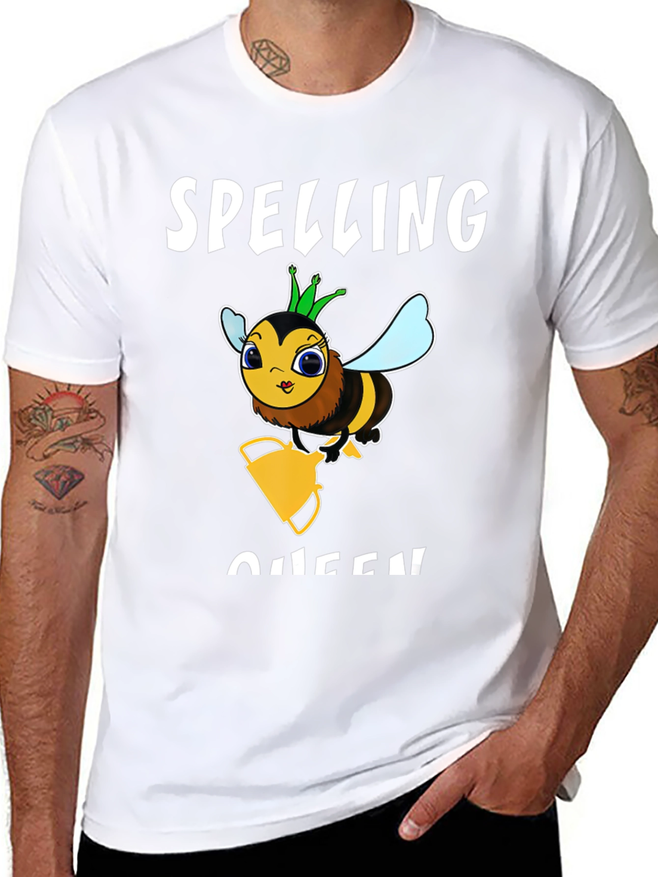 Black Spelling Bee Queen Graphic T-Shirt - Black Cotton Tee view 8