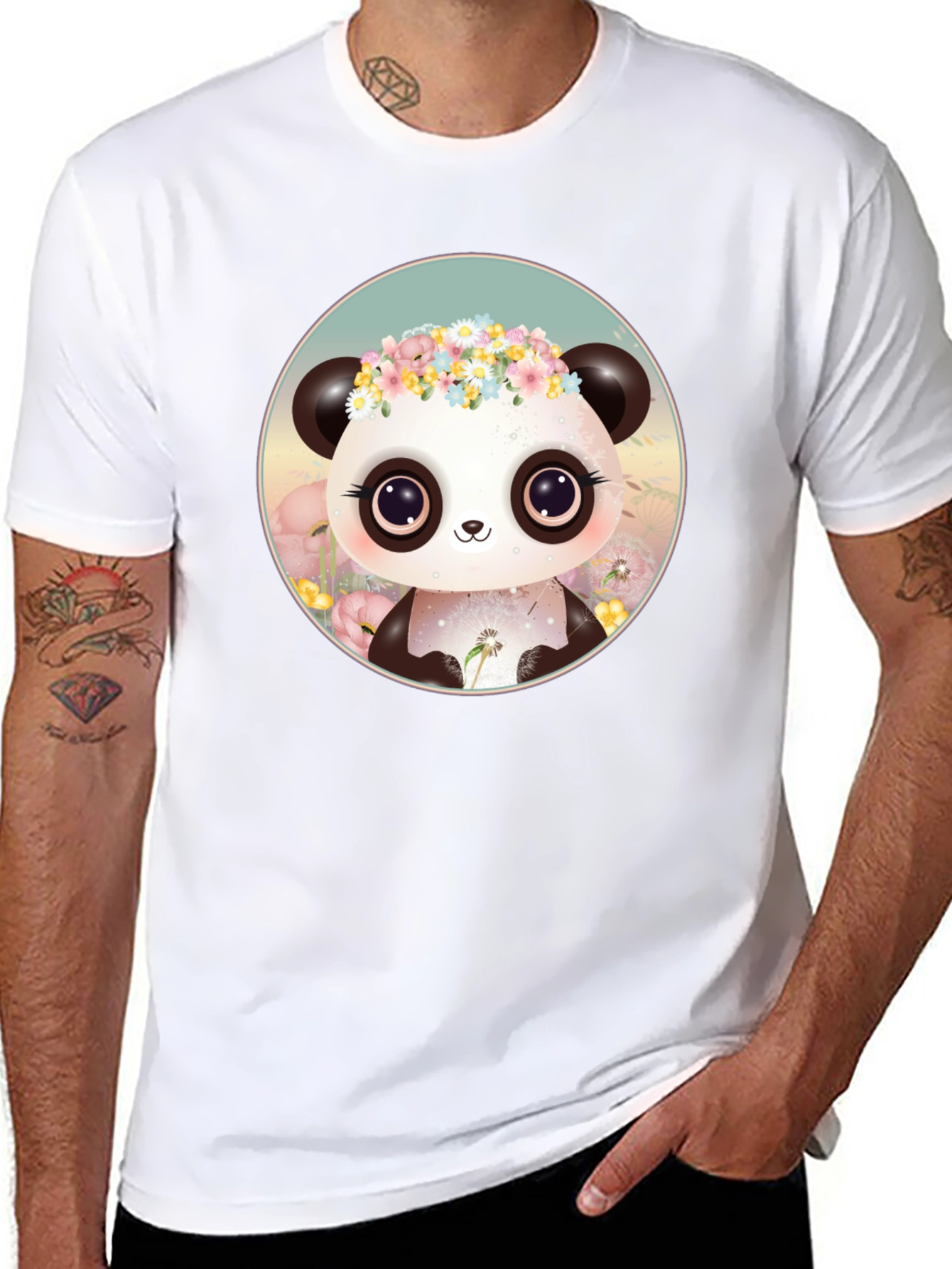 Black Cute Panda Flower Crown Graphic Tee view 8