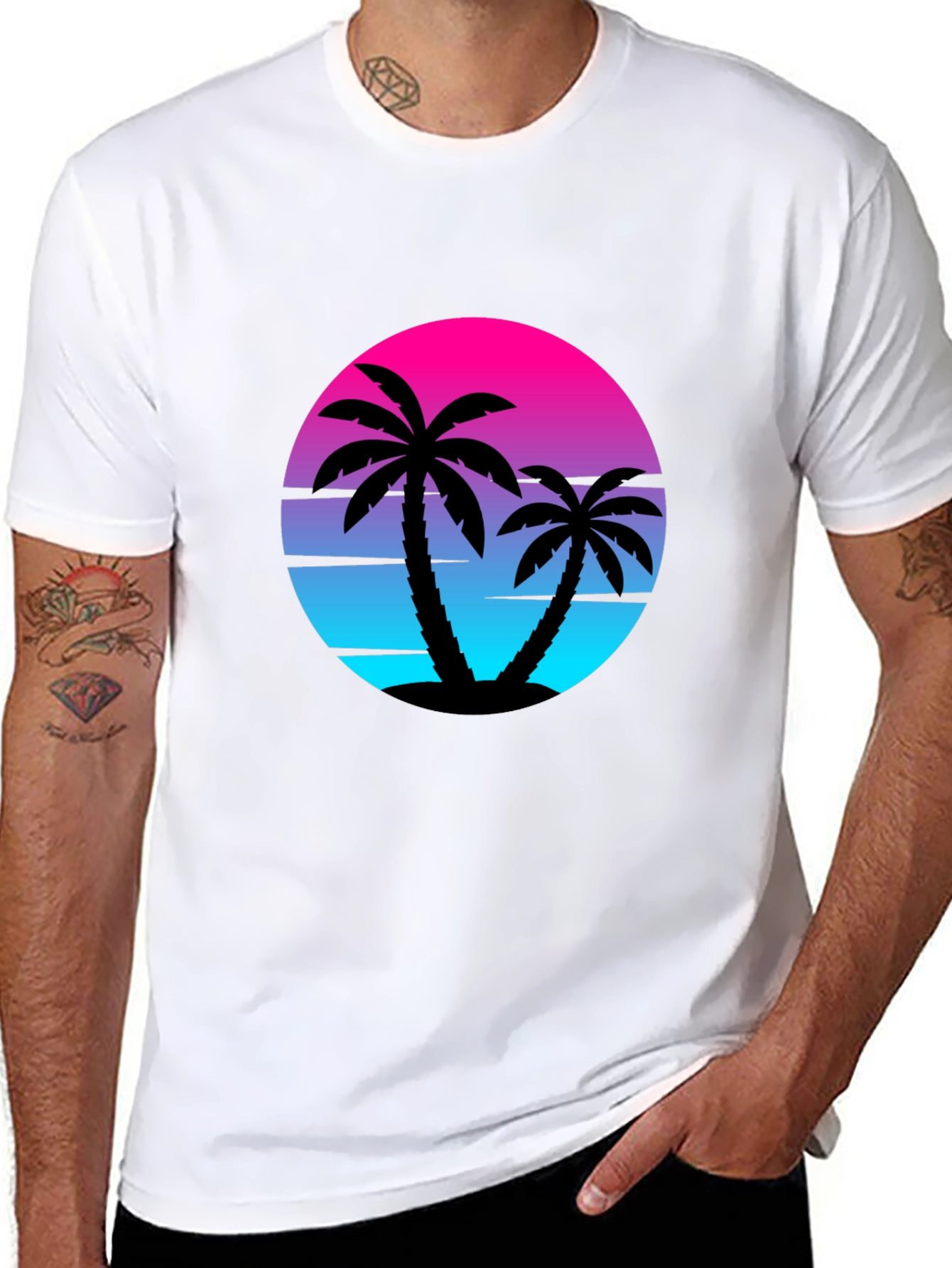 Black Retro Sunset Palm Tree Graphic Tee - Black view 8