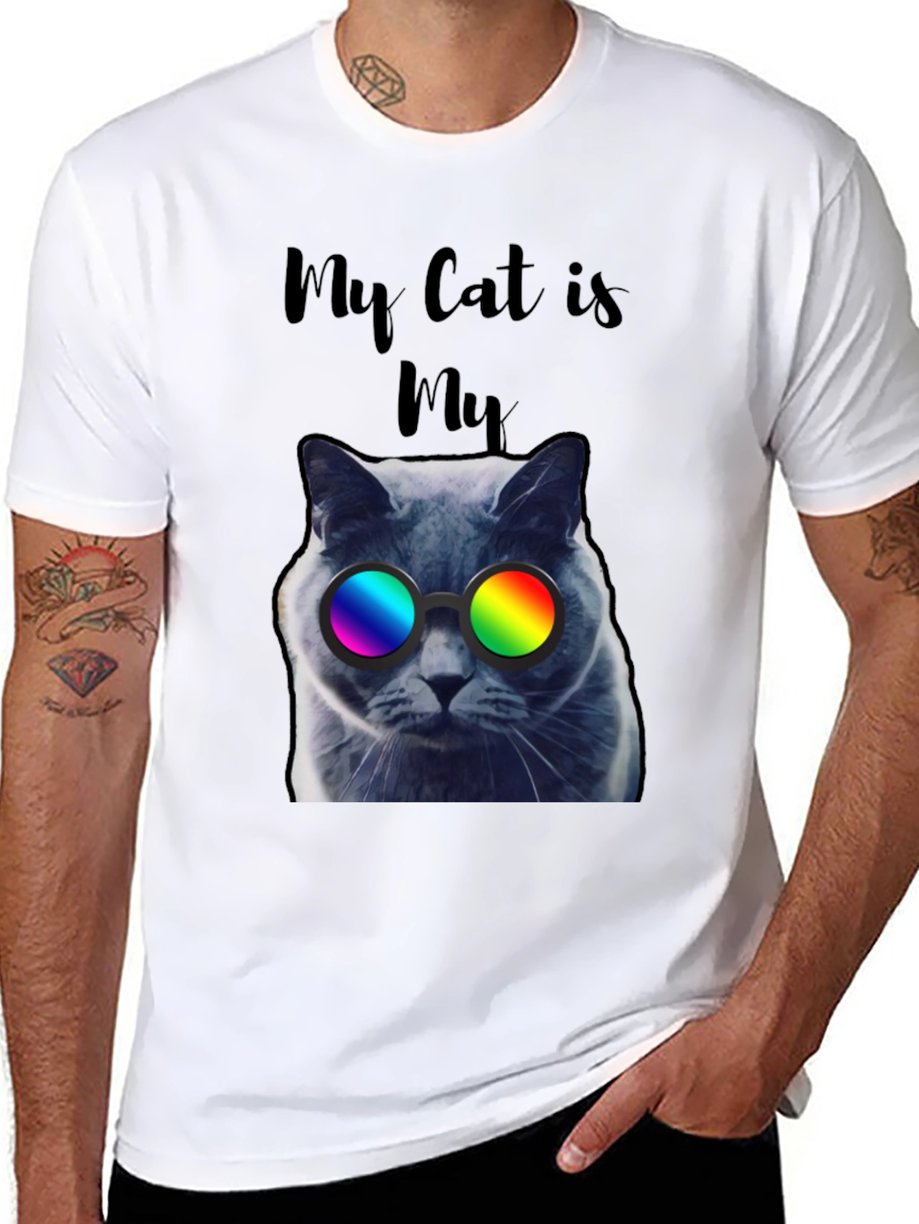 Black Cool Cat T-Shirt - "My Cat is My..." view 8