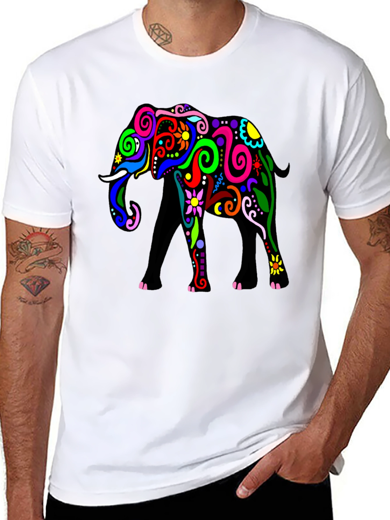Black Elephant Graphic Tee - Black Cotton T-Shirt view 8