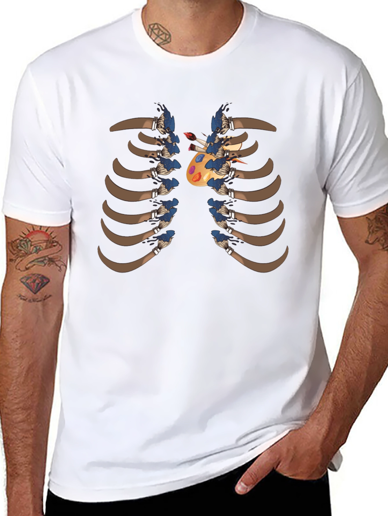 Black Artist Rib Cage T-Shirt - Painter Palette Heart Design view 8