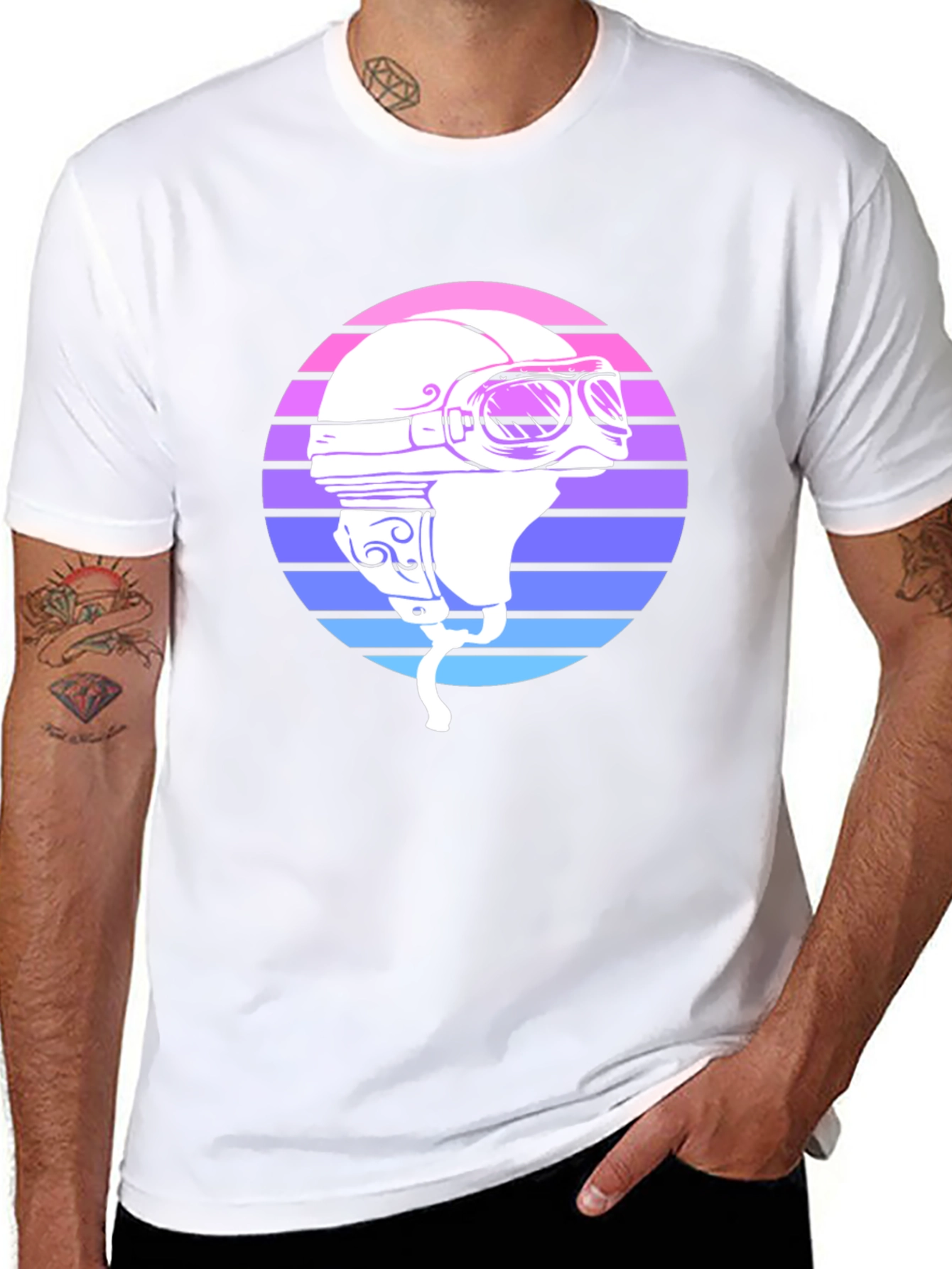 Black Retro Motorcycle Helmet Graphic Tee - Black view 8