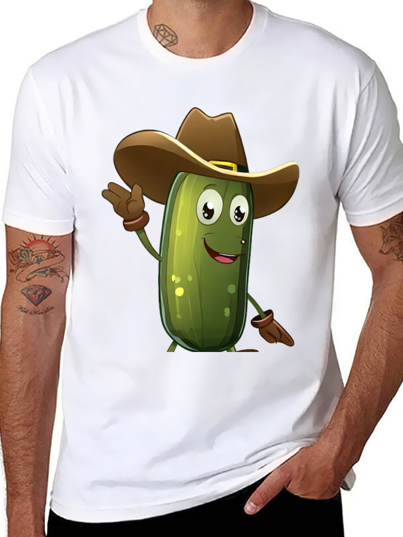 Black Pickle Cowboy T-Shirt - Funny Cartoon Tee view 8
