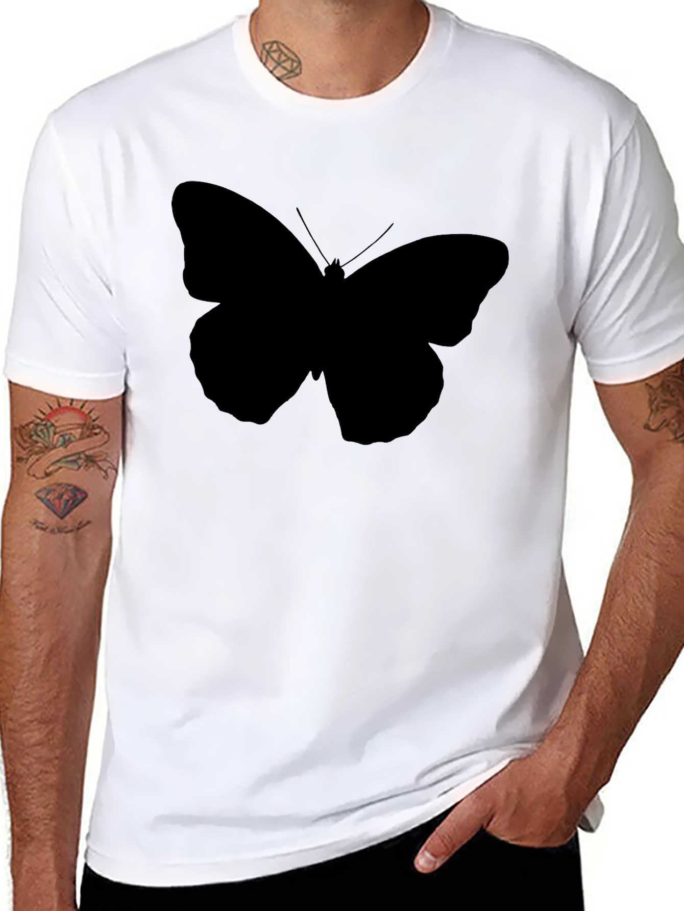 Black Black Butterfly Graphic T-Shirt - Men's Casual Tee view 8
