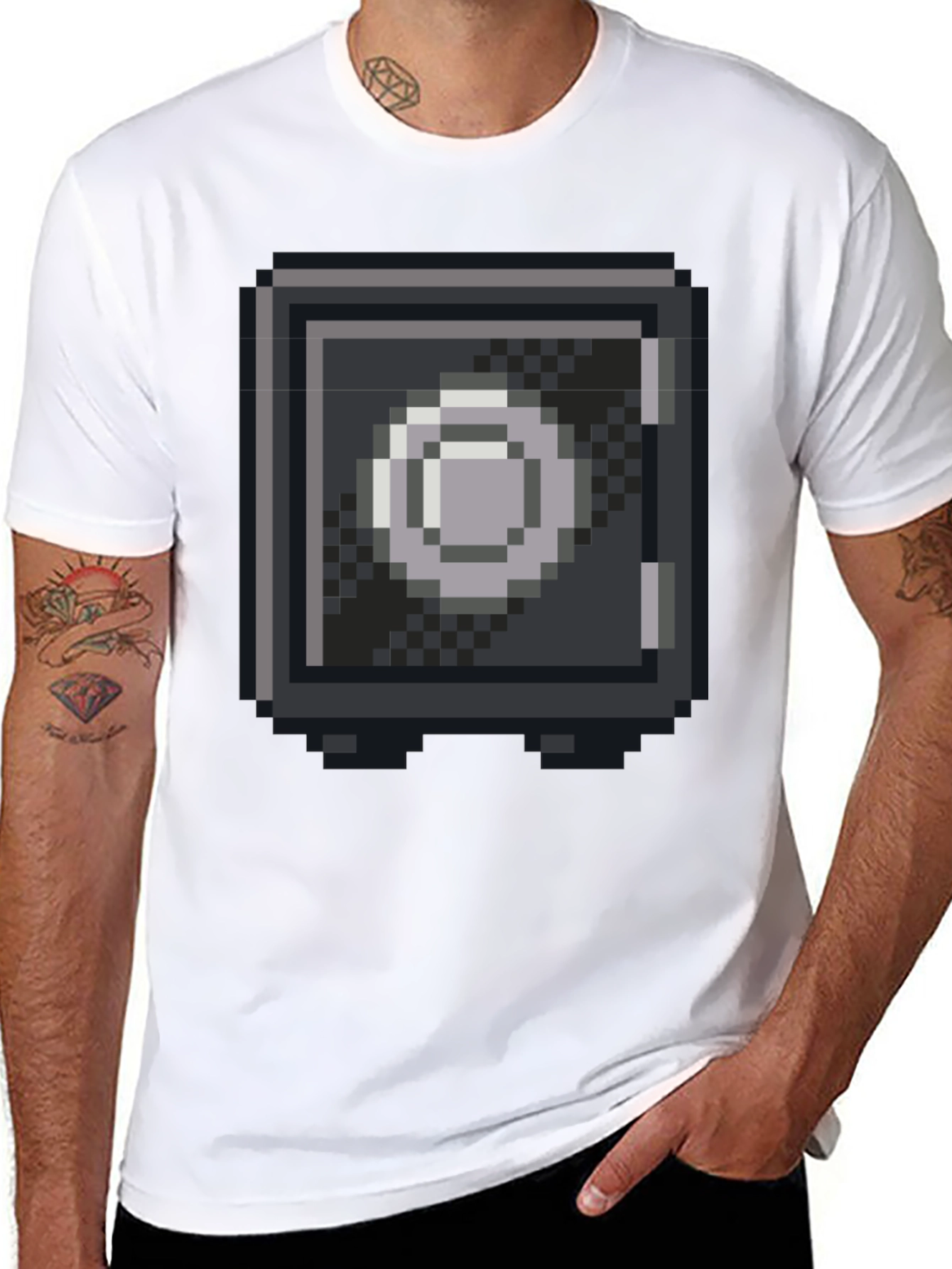 Black Pixelated Safe Graphic Tee - Black Cotton Blend Casual Shirt view 8