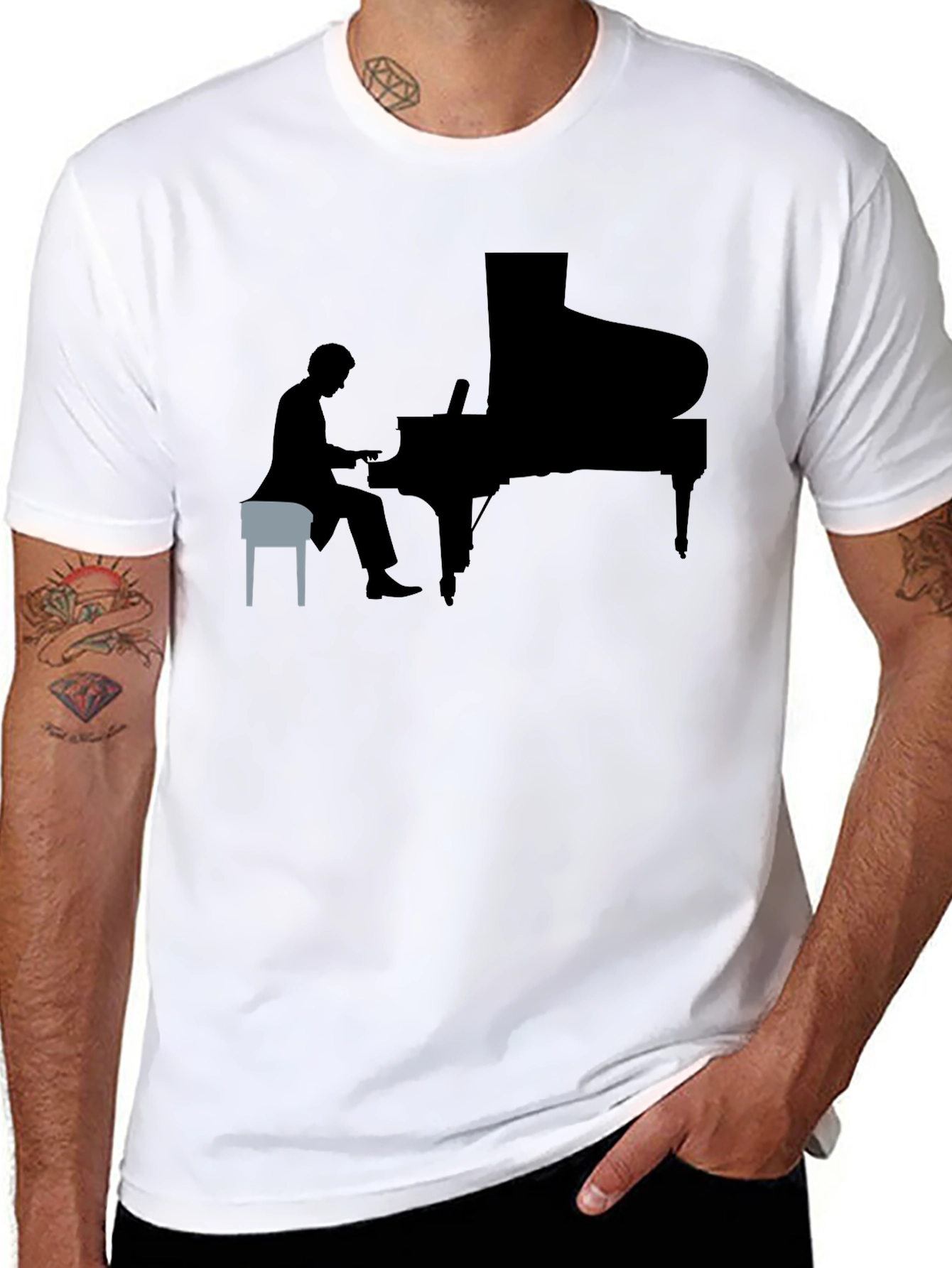 Black Piano Player Graphic Tee view 8