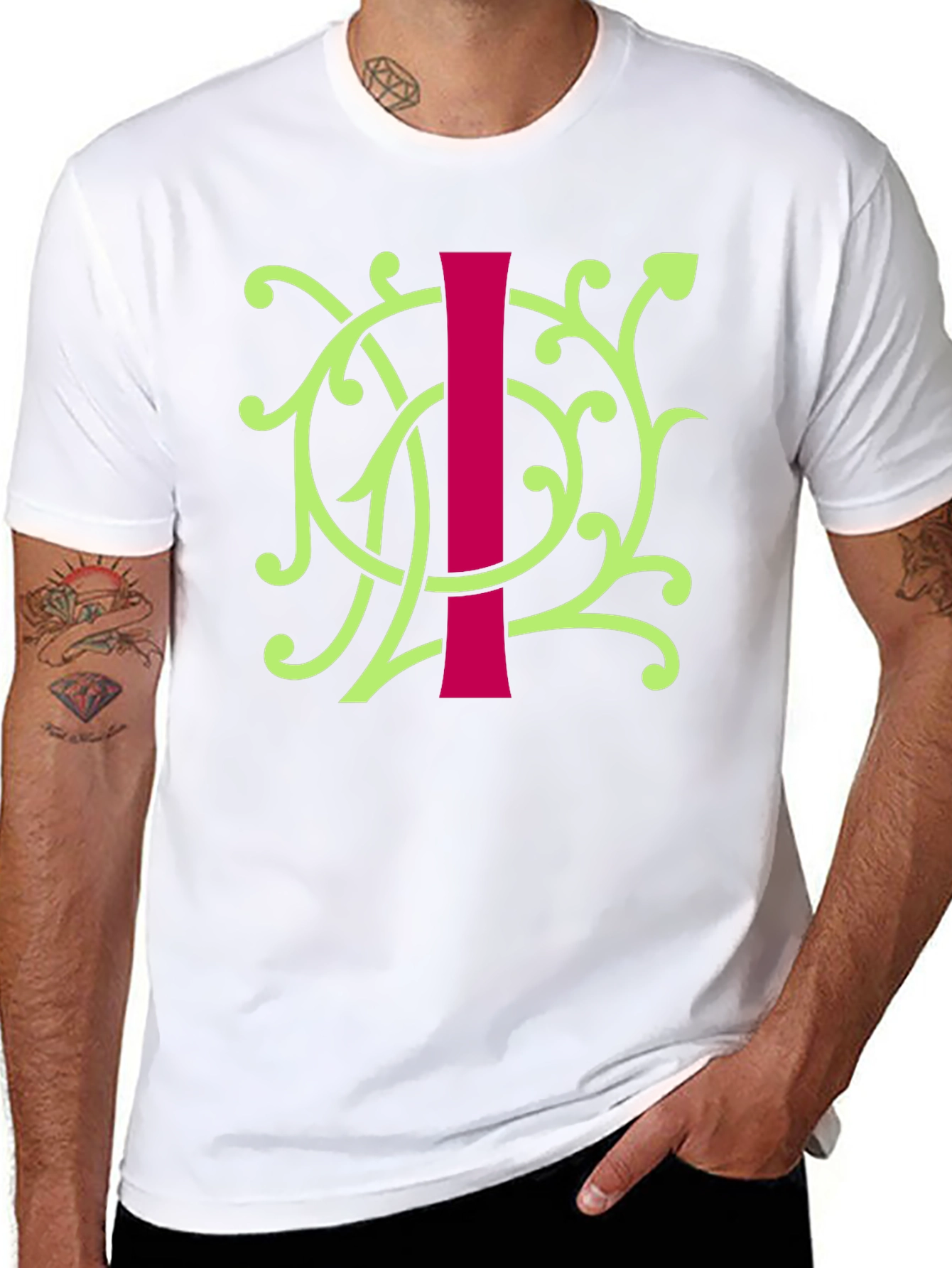 Black Floral Initial 'I' Graphic Tee - Unique Design view 8