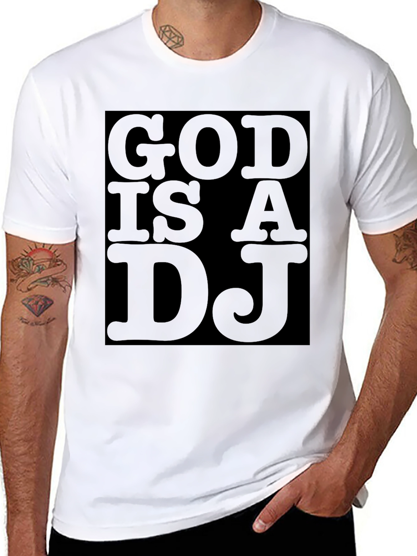 Black God is a DJ Graphic Print Black T-Shirt view 8
